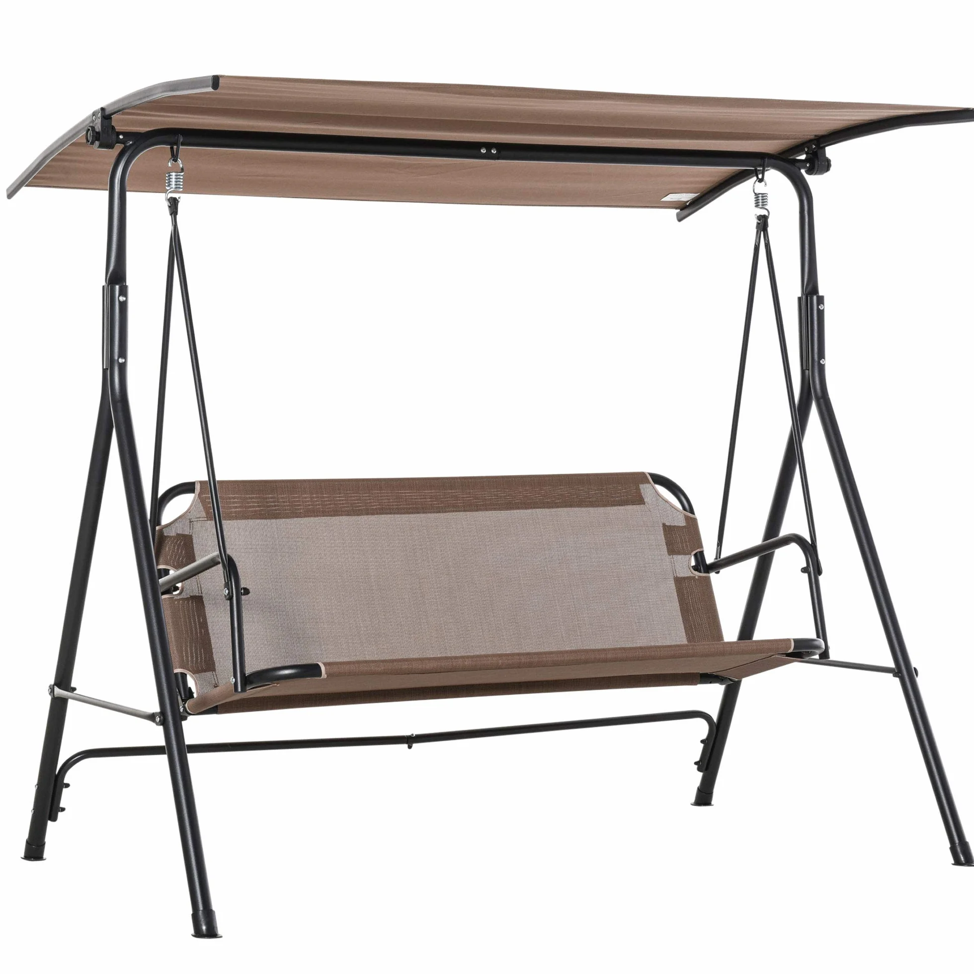 Outsunny Dondolo da Giardino Terrazza 2 Posti con Tettuccio Parasole Regolabile, Metallo e Texteline 172x110x155cm Marrone