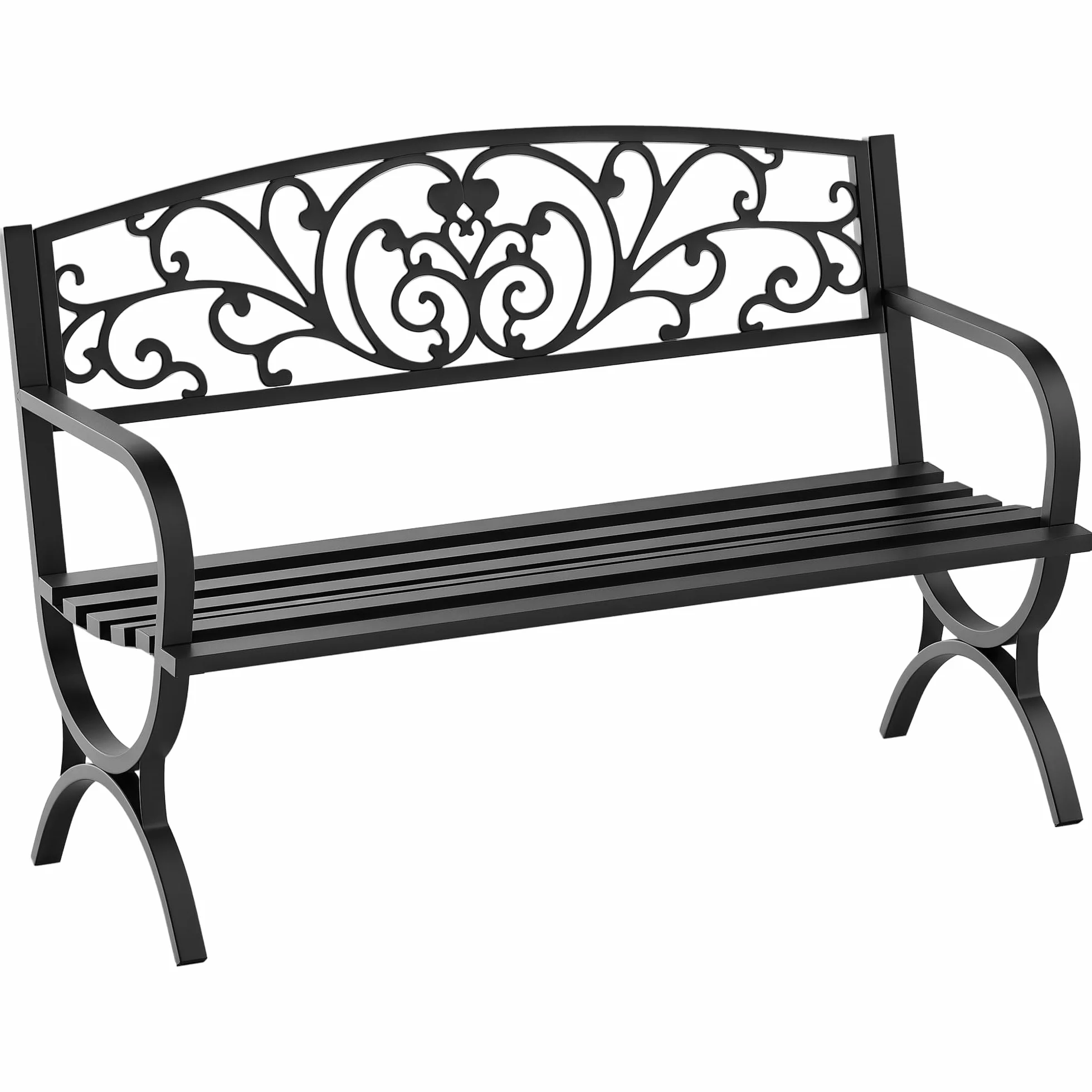 Outsunny Panca Panchina da Giardino Esterno Metallo, Ghisa 127 × 60 × 85cm Nero