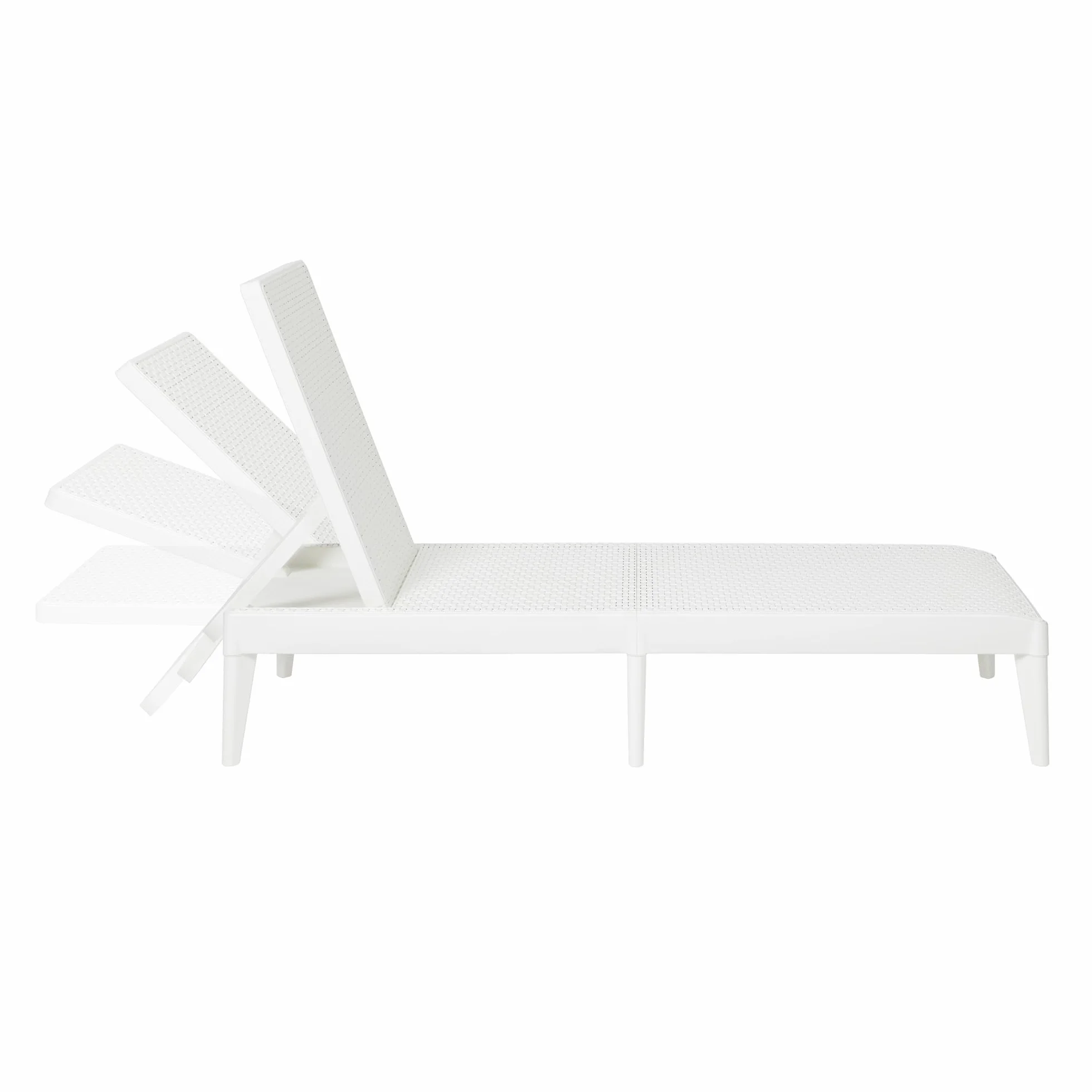 TOOMAX Numana Lettino prendisole da esterno bianco, sdraio reclinabile in 4 posizioni con finitura effetto rattan, 60x186x29h cm, in plastica resistente anti UV, ideale per esterni, terrazza e piscina