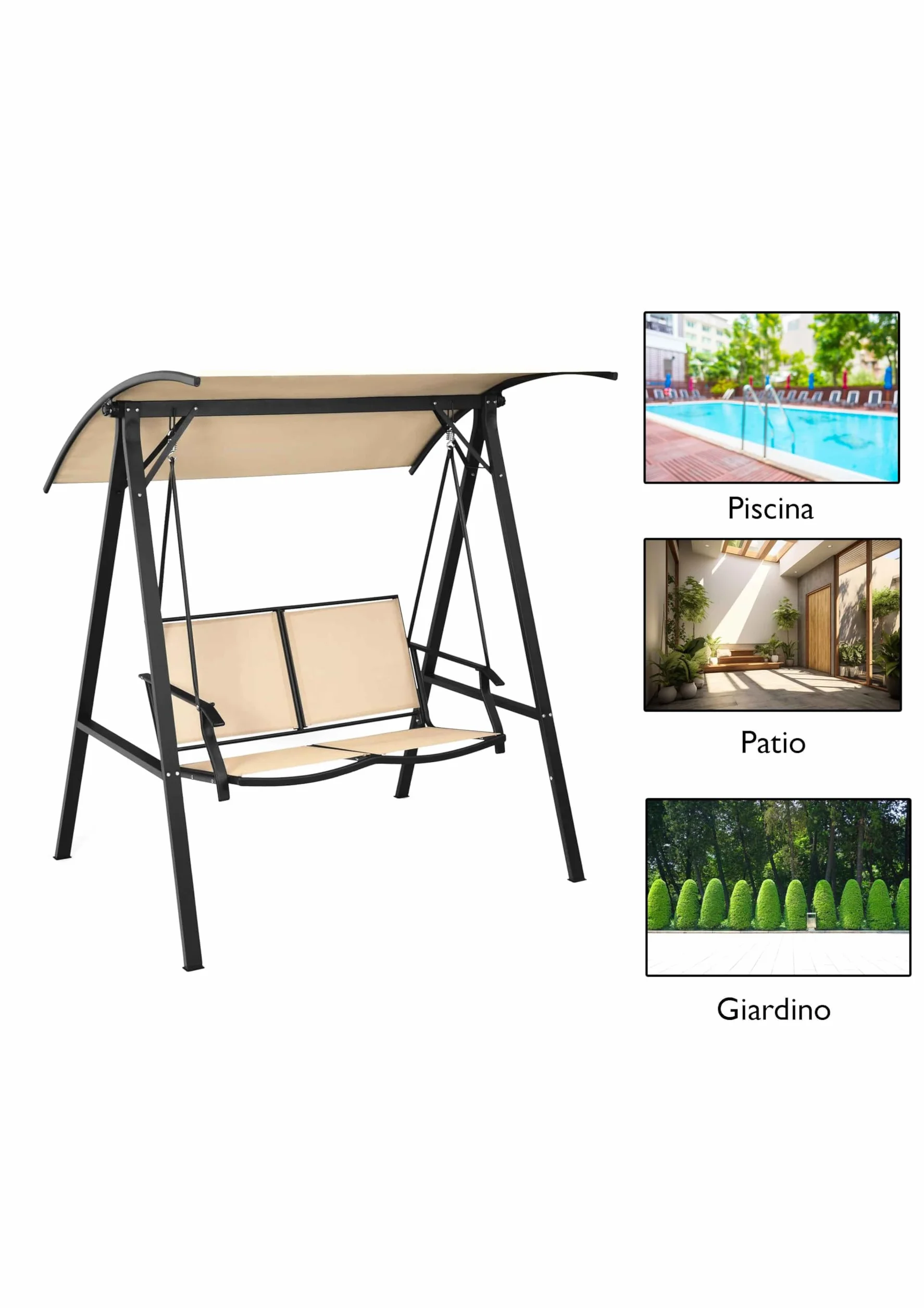 Dondolo in Acciaio Con Tettuccio Regolabile Due Posti Giardino Patio Terrazzo