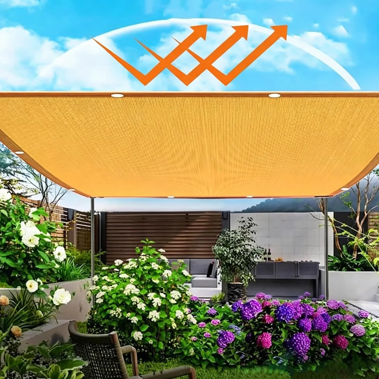 Telo Ombreggiante Beige 2x3m HDPE 90% Protezione UV Rete Parasole | Traspirante con Occhielli,per Balcone, Terrazzo, Giardino, Serra - Effetto Raffreddamento per Estate