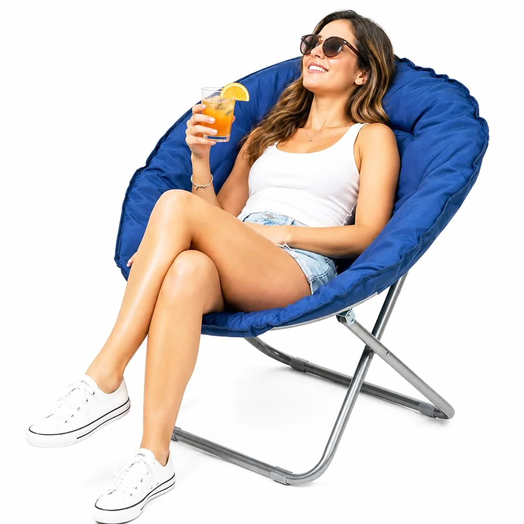 BAKAJI Poltrona Sedia Moon Con Schienale Pieghevole Tessuto Imbottito Trasporto Da Giardino Terrazza Imbottitura Resistente e Confortevole Struttura In Acciaio Design Moderno 60x78x78 cm (Blu)