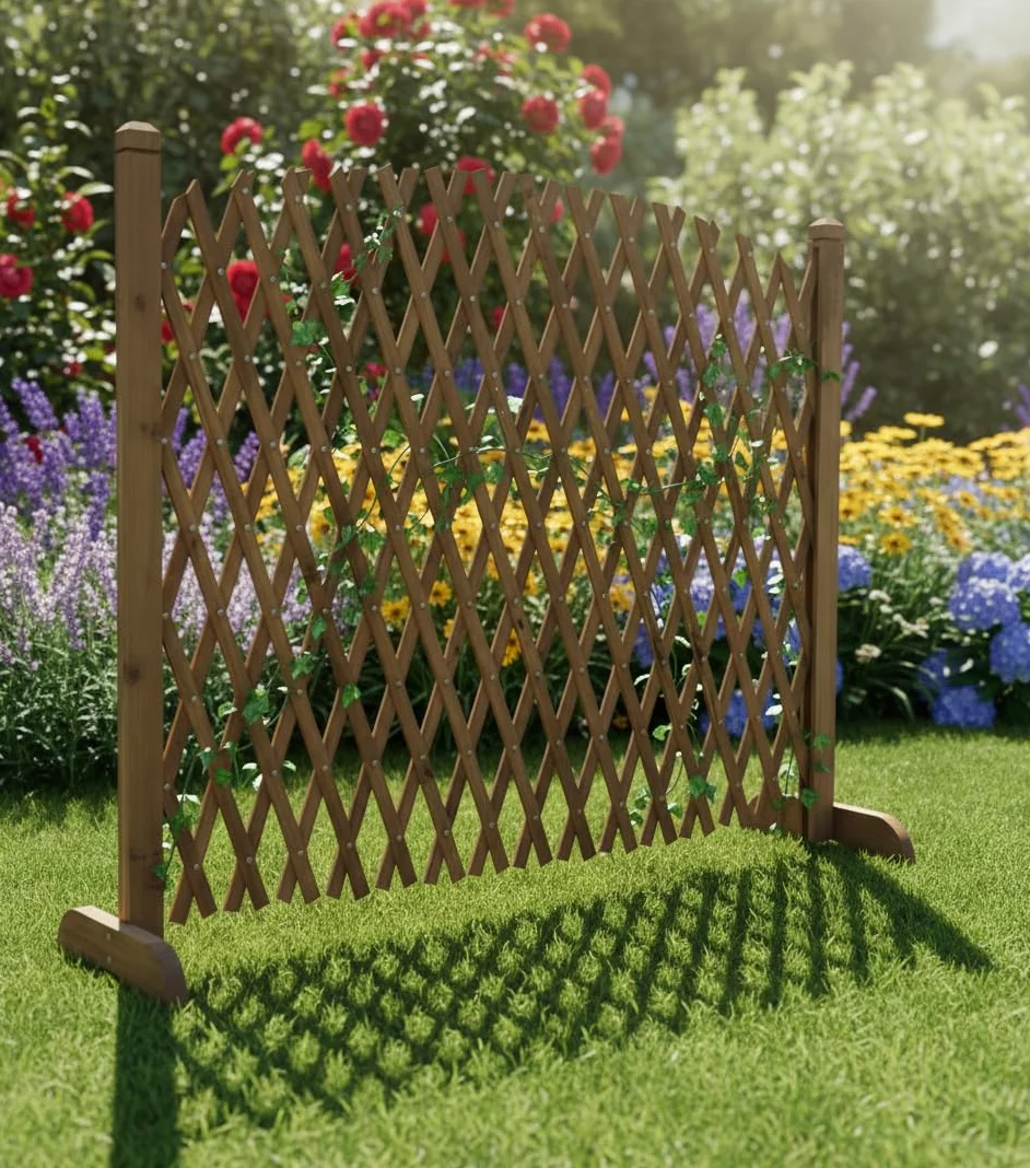 Bricozone Grigliato Estensibile In Legno Naturale Autoportante Per Esterni Bricozone Pannello Decorativo Divisorio Da Giardino Con Supporto Per Rampicanti Altezza 150 Cm Regolabile Da 34 A 120 Cm