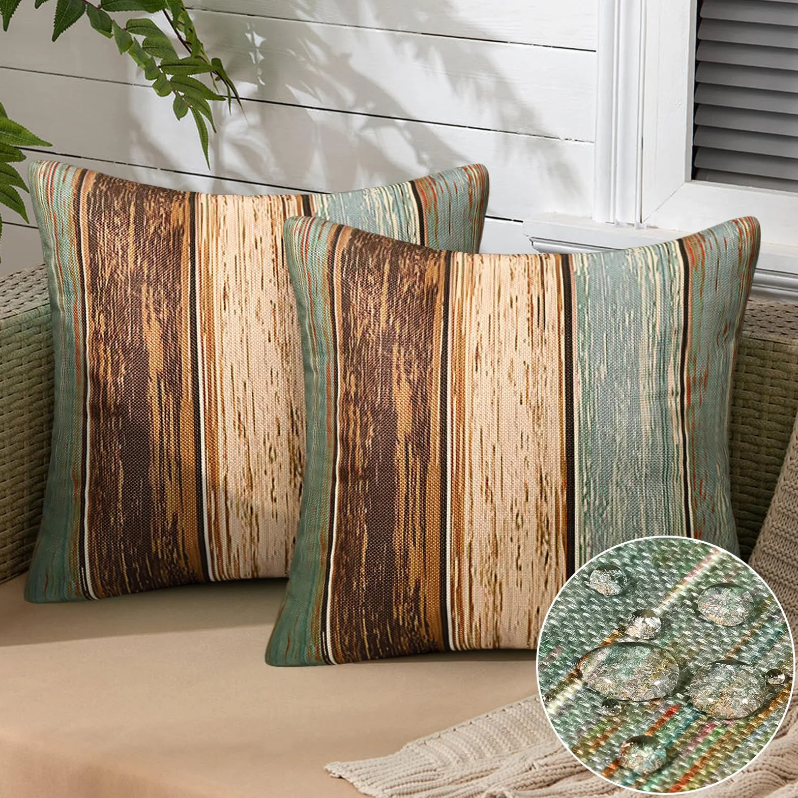 Copricuscini Cuscini per Divani Moderni Federe Cuscini Divano Strisce Legno Vintage Poliestere Copricuscini Impermeabili Cuscino per Divano per Soggiorno Giardino Balcone Set di 2