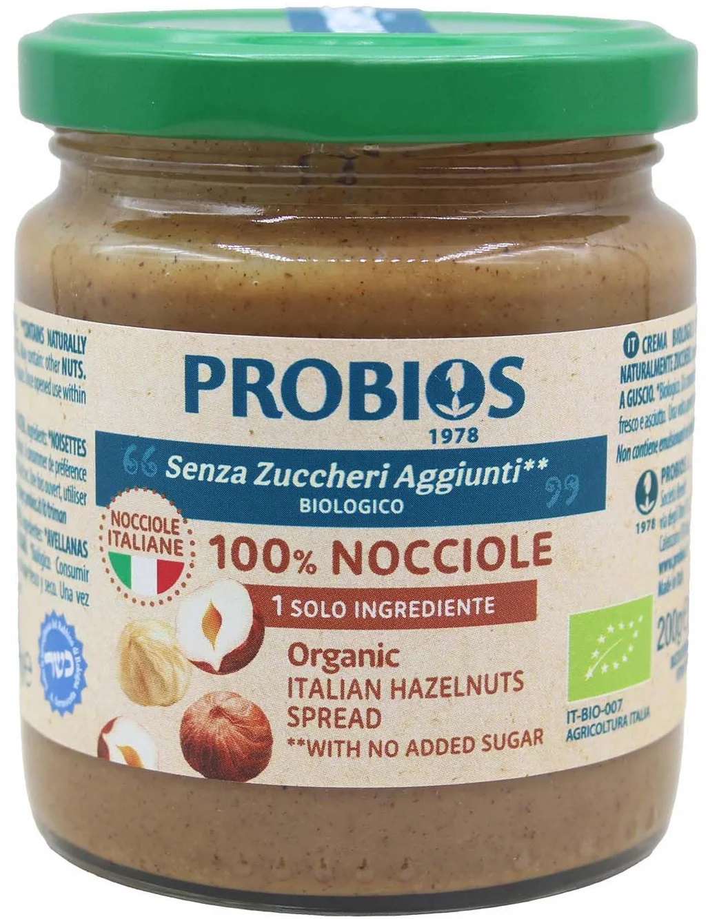 Probios Crema nocciole italiane biologiche - Senza glutine e crema nocciole 100 pura senza zucchero - Perfetta per dolci, colazione e dessert - Confezione da 6 x 200 g
