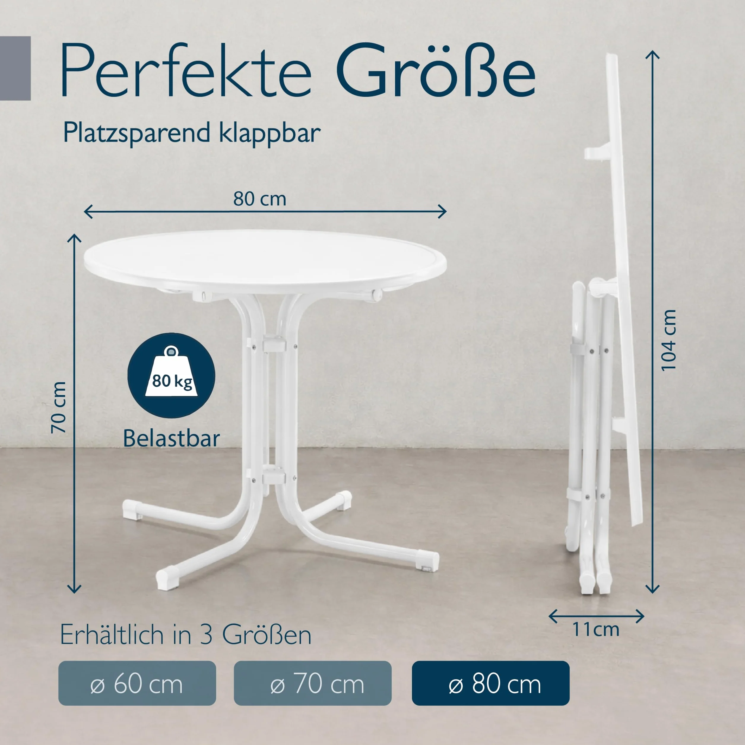 Beautissu Tavolo Bistrot da Esterno Ø 80 cm Impermeabile – Tavolino da Balcone Giardino Terrazza Pieghevole H 70 cm – Tavolo da Campeggio Feste Bar Ristorante – Bianca – Bistroni