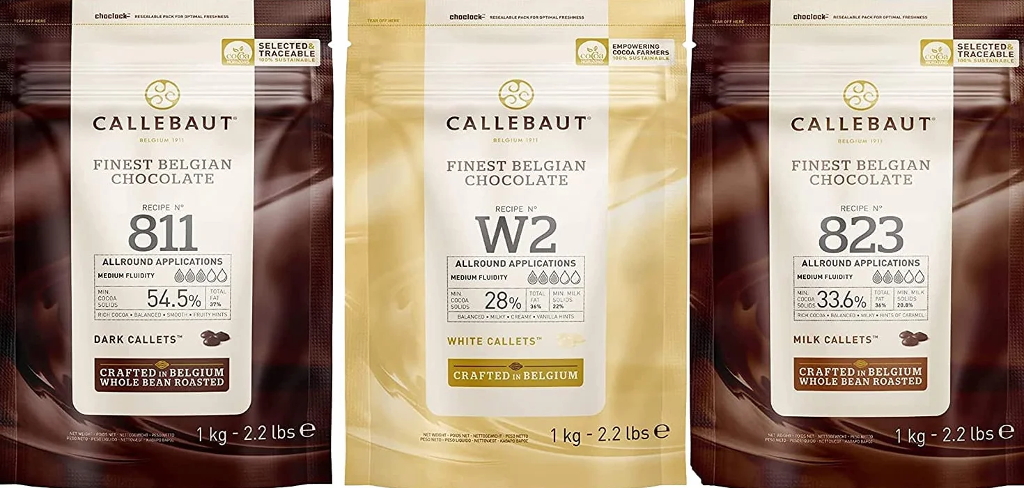Callebaut 3 x 1kg Bundle - Copertura di Cioccolato al Latte, Fondente & Bianco Belga - Finest Belgian Chocolate (Callets) Confezione da 3 x 1kg