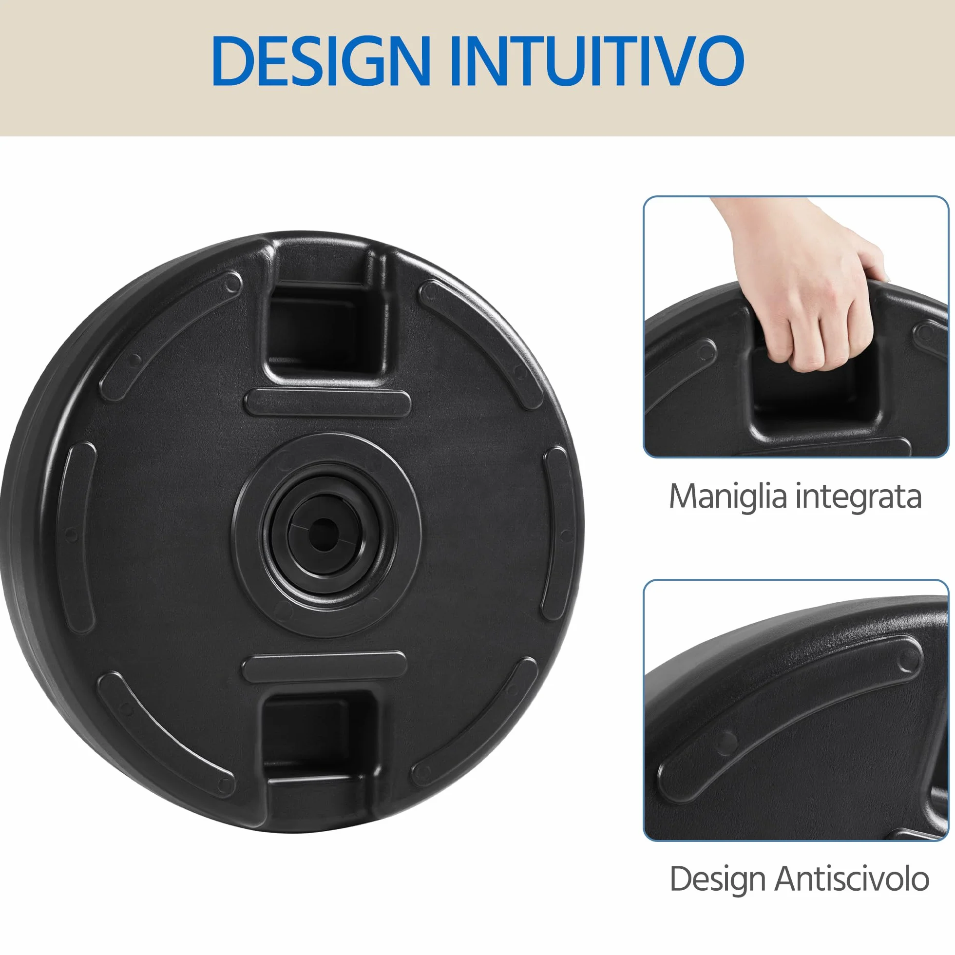 Yaheetech Base per Ombrellone da Giardino da Φ38mm o Φ48mm Esterno in HDPE Riempibile con Sabbia o Acqua 22L Rotonda Antiscivolo Terrazza Piscina Spiaggia Nero