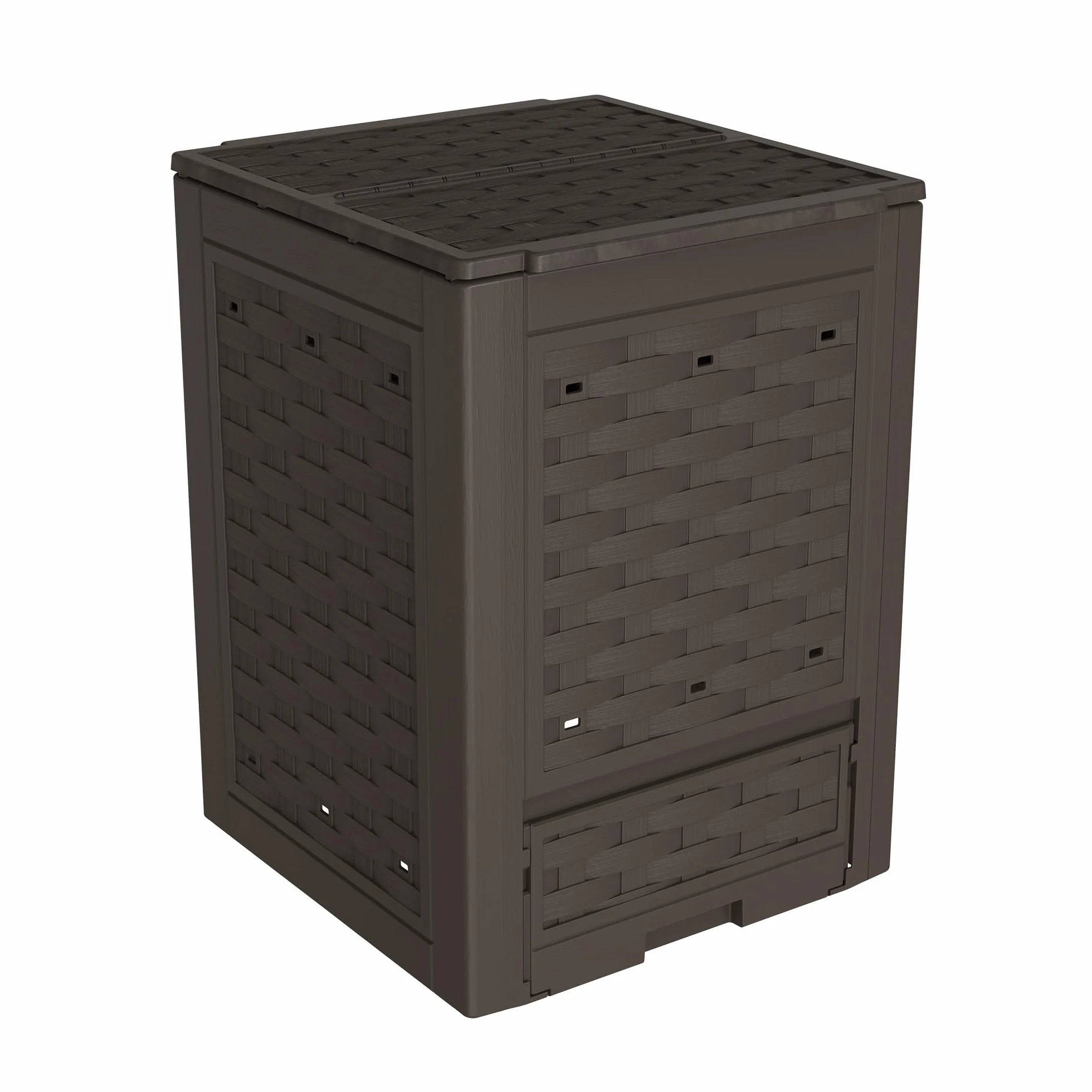 TOOMAX Composter Rattan marrone da giardino 300L 60x60x83h cm contenitore compostaggio plastica riciclata resistente UV coperchio sportello aerazione