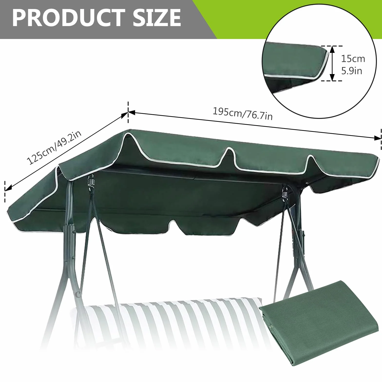 Parasole Universale, Tetto Di Ricambio Universale, Tettuccio Parasole Per Altalena Hollywood, Tetto Di Ricambio Per Altalena Hollywood 195 * 125 * 15cm(Verde)