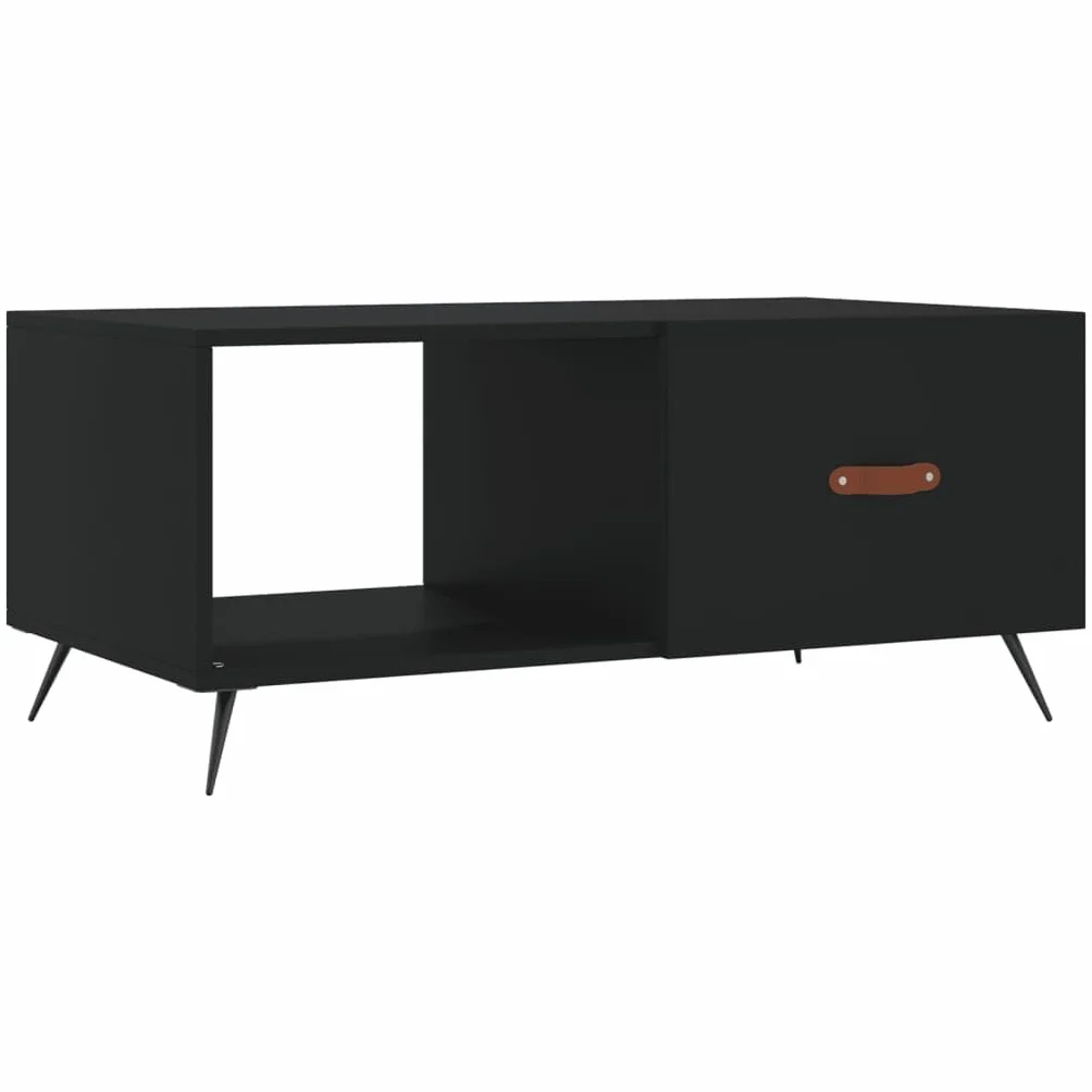 Tavolino nero con vano portaoggetti e porta in legno resistente con superficie liscia e gambe in ferro, 90 x 50 x 40 cm, elegante tavolino da salotto