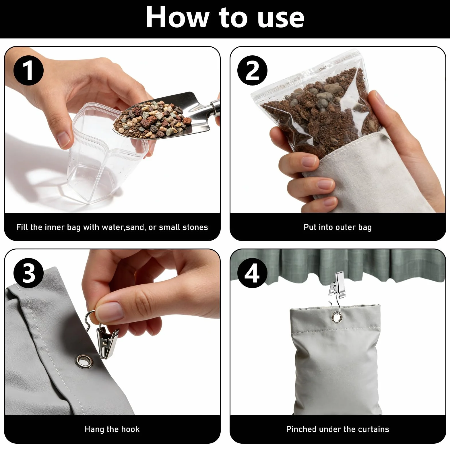Set di 12 borse portatili, per gazebo all'aperto, 12 tasche per pesi, 12 clip, 12 sacchetti di chiusura, adatte per il fissaggio di tende esterne, tende, tovaglie, ecc. per prevenire il vento