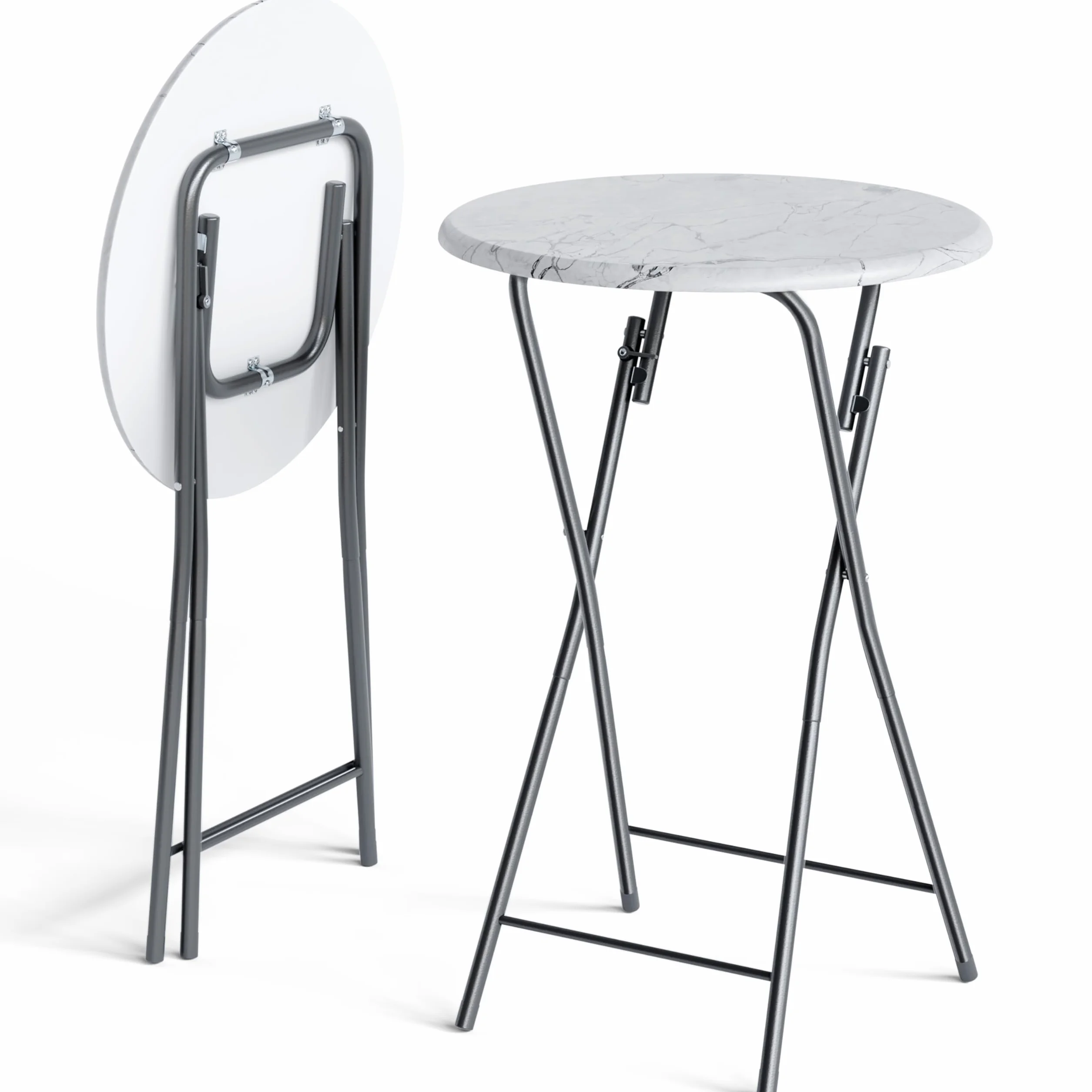 Casaria® Set 2 Tavoli da Bar Pieghevoli 110cm Ø 60cm Tavolino Appoggio Tavolo da Cocktail Alto Rotondo Giardino Bianco