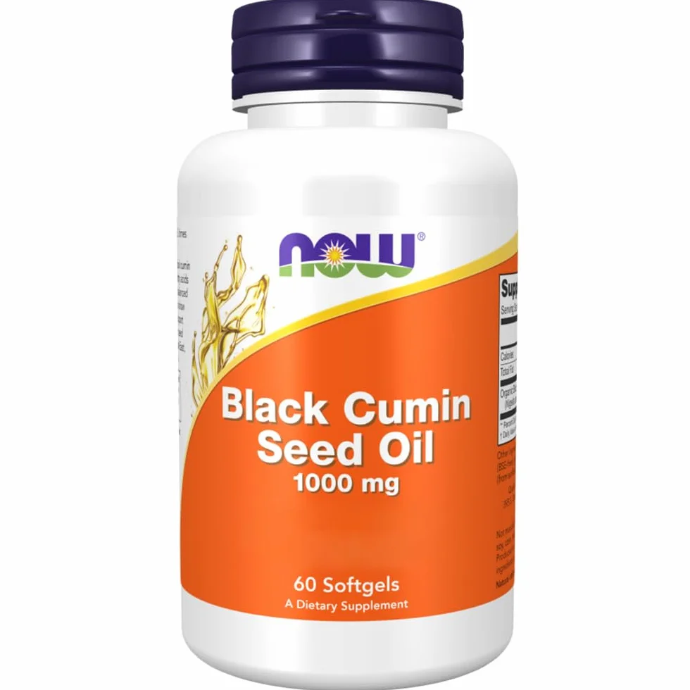 Now Foods Black cumin seed oil (Olio di semi di cumino nero), 1000mg, dose elevata, 60 capsule morbide, Testato in Laboratorio, Senza Soia, Senza Glutine, Senza OGM