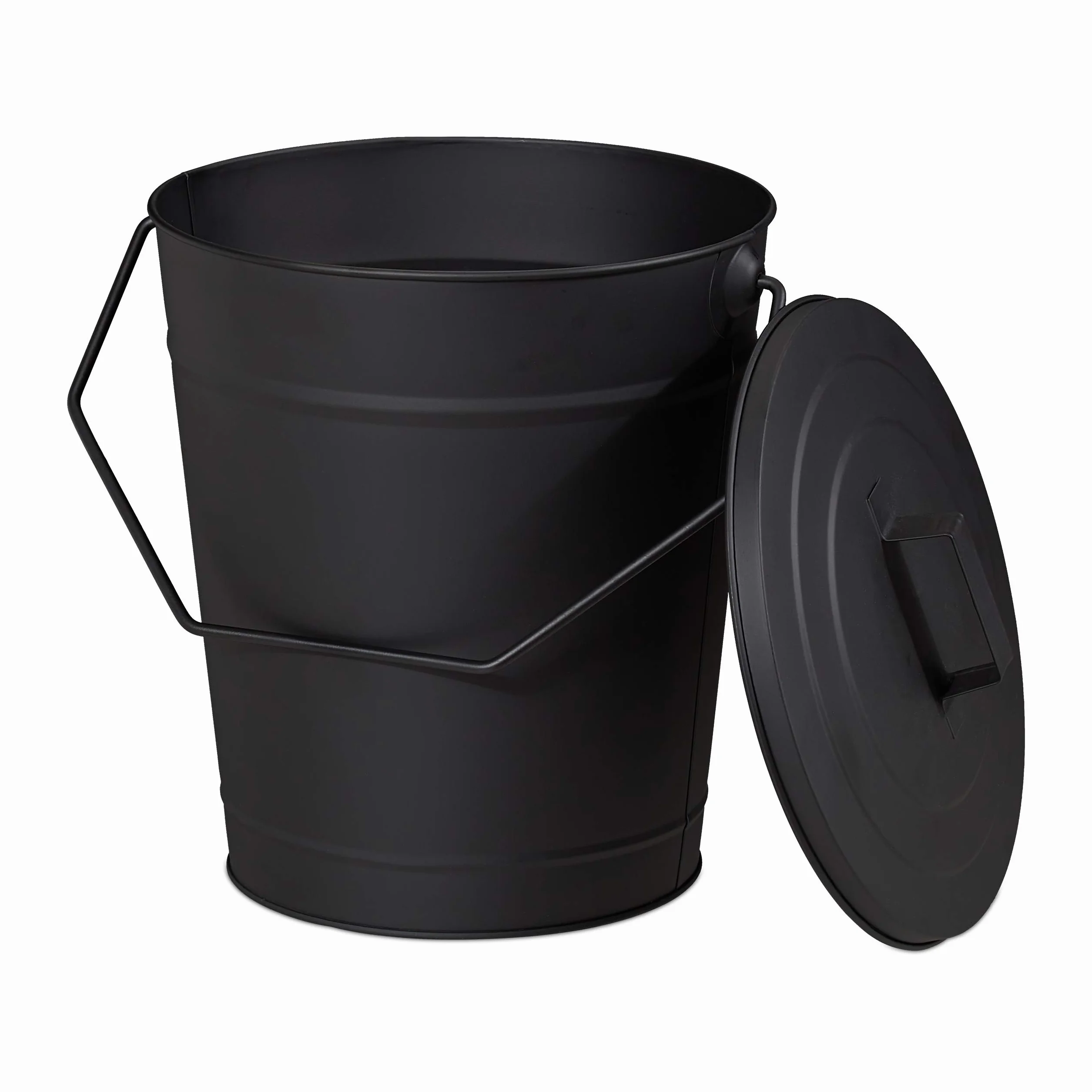 Relaxdays Secchio per Cenere con Coperchio, per Raffreddare & Trasportare Carbone Bollente, Camino & Stufa, 12 l, Nero