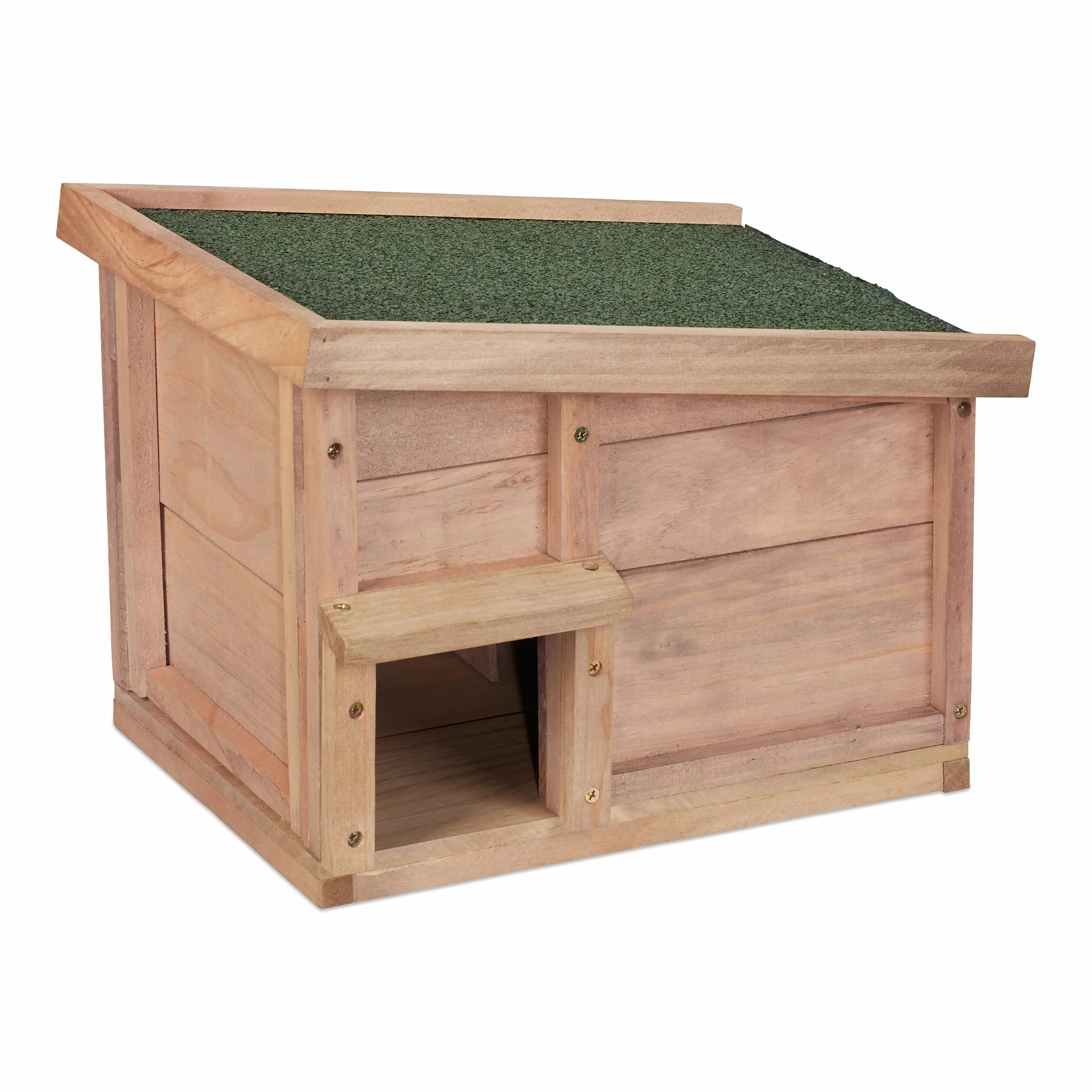 Relaxdays Casetta per Ricci in Legno, Rifugio da Giardino, 2 Camere, 30x40x34 cm, Tana Contro Predatori, Marrone Chiaro