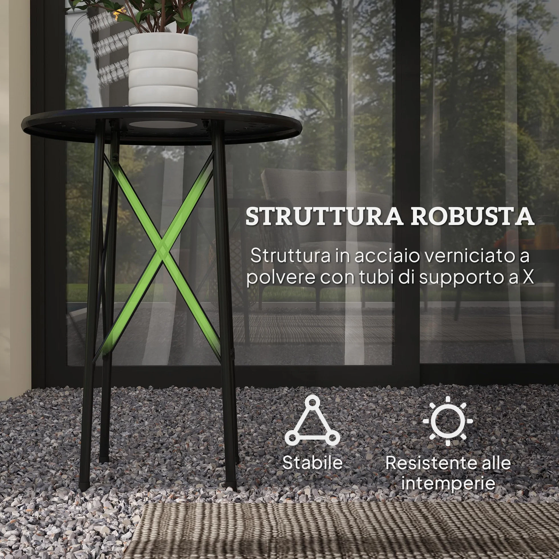 Outsunny Tavolino da Giardino Ø40 cm con Intagli a Fiori e Foglie, Tavolo Rotondo da Esterno e Interno con Piedini Regolabili, Tavolino da Caffè e Portapiante, in Acciaio, Nero