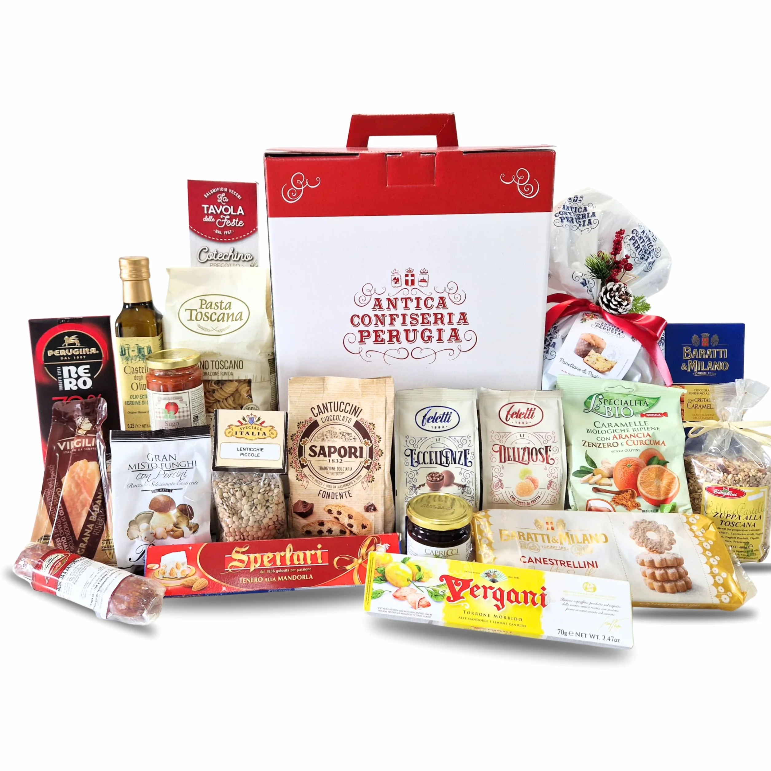 Cesti Natalizi Speciale Italia – Cesto Natalizio Gastronomico Gran Gourmet, Confezione Regalo Natale Maxi Formato con Panettone da 500g, Prodotti Dolciari e Alimentari, 20 pezzi