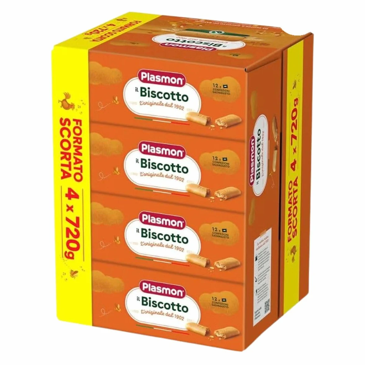 Biscotto,100% grano italiano selezionato, si scioglie in bocca e nel latte, Confezione da 4 x 720g Plasmon