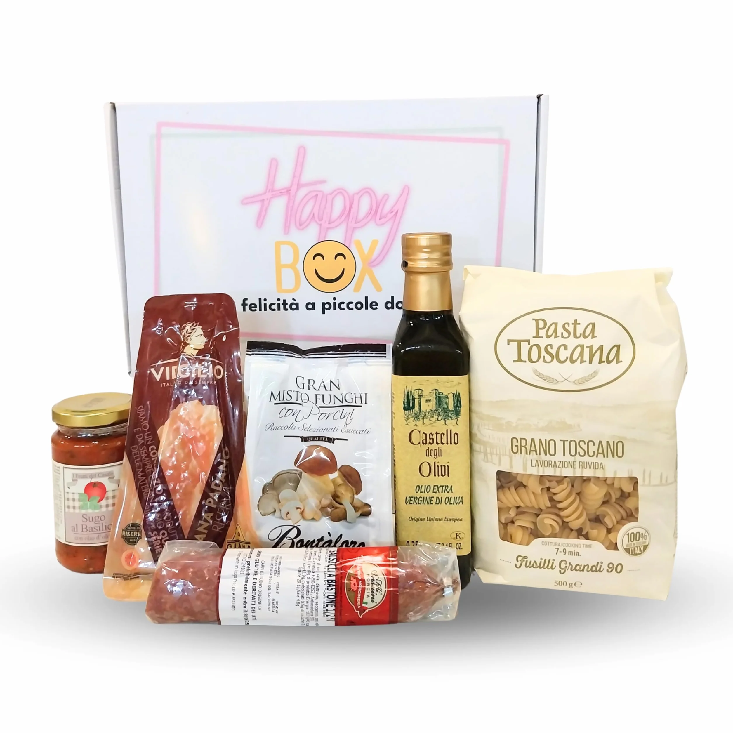 Speciale Italia Cesto Regalo – Happy Box Salata con 6 Prodotti Tipici Toscani e Umbri – Cesto Gastronomico Artigianale Made in Italy (Salata)