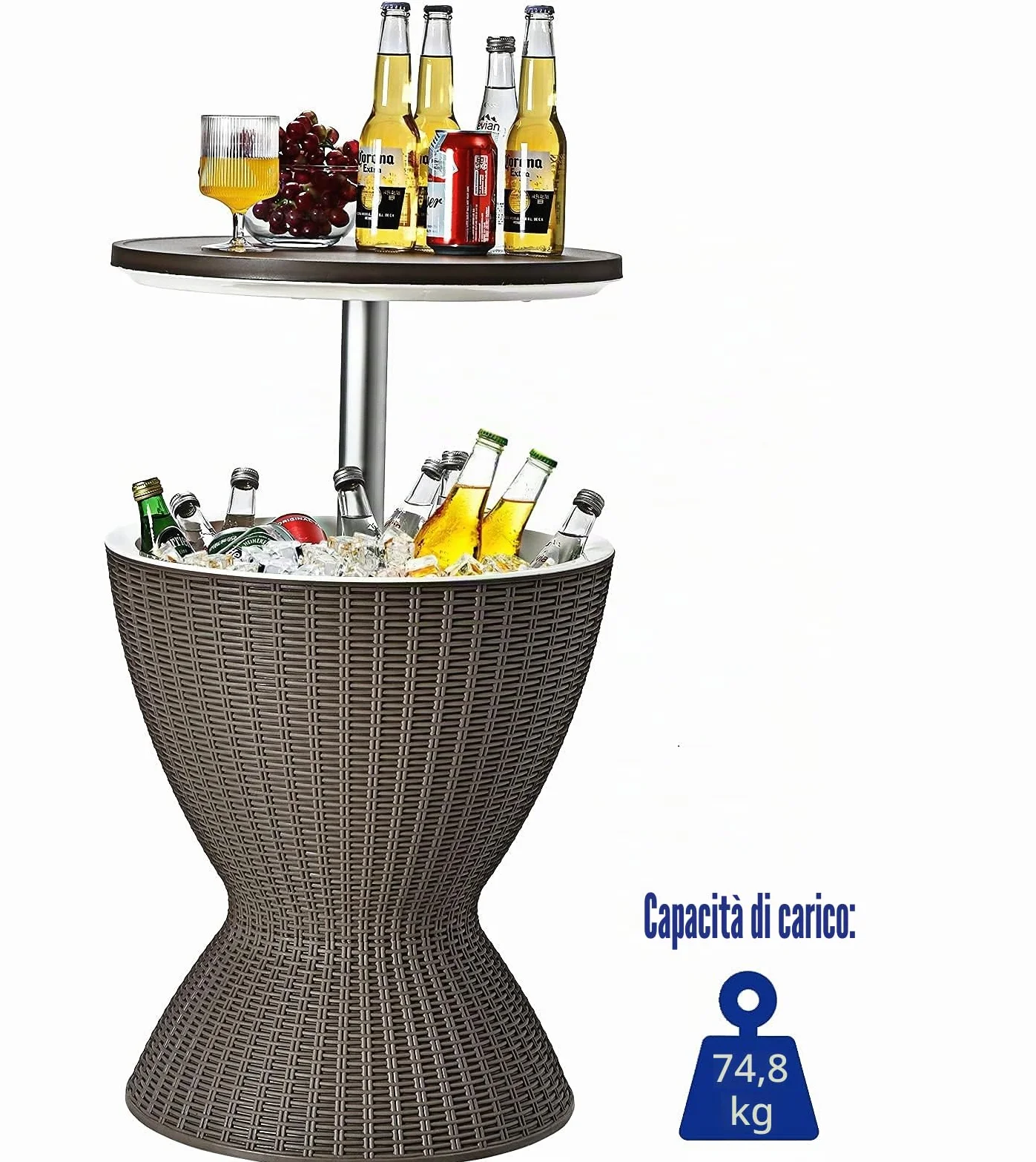 GIANTEX Tavolino da Giardino Allungabile in Polyrattan 30 L, Portaghiaccio per Birra/Cocktail, Tavolino da Bar per Festa Estativa (Marrone)