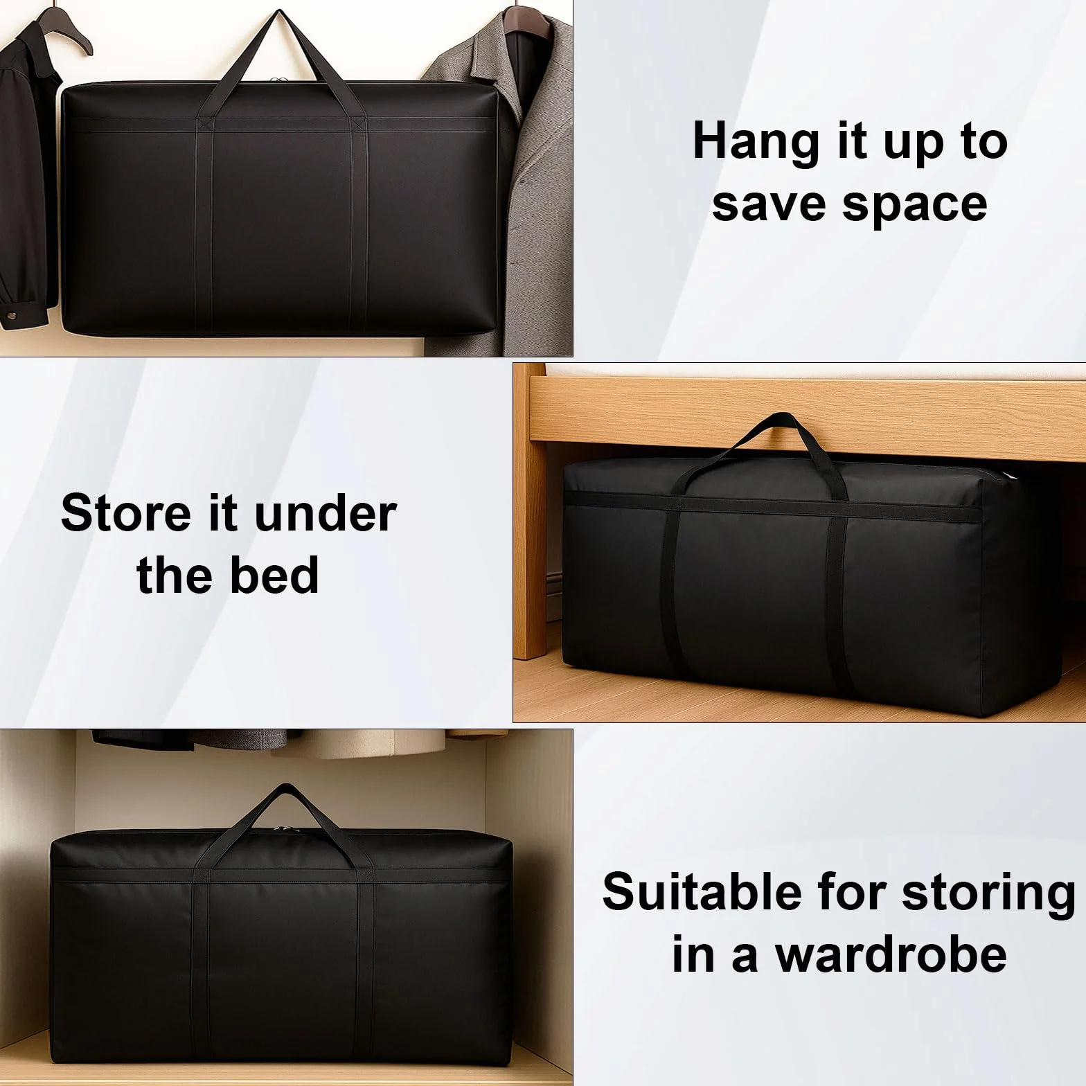 Borsa di Stoccaggio per Esterni, 110x60x35 cm Borsa da Campeggio Impermeabile per Cuscini da Giardino Esterni, Tessuto Oxford per Viaggi, con Maniglia, Nero