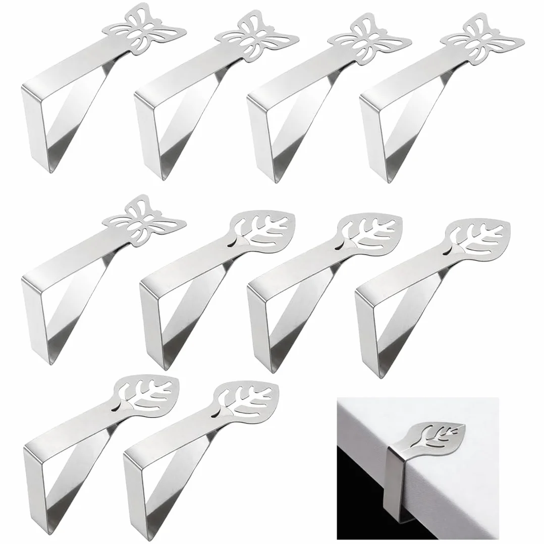10 Pezzi Tovaglia Clip In Acciaio Tovaglia Da Esterno Clip Fermatovaglia Da Esterno Mobile Fermatovaglia Da Tavola Per Picnic Barbecue Matrimoni Feste Altri Eventi (Foglie + Farfalla)