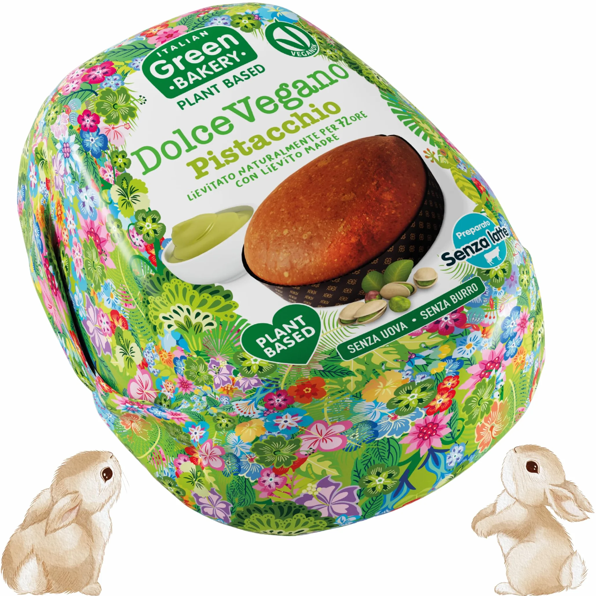 Dolce di Pasqua Vegano al Pistacchio Senza Lattosio, 650 gr - Senza Burro e Uova, Dolce Vegan on Crema al Pistacchio, Impasto con Lievito Madre, Made in Italy - Italian Green Bakery
