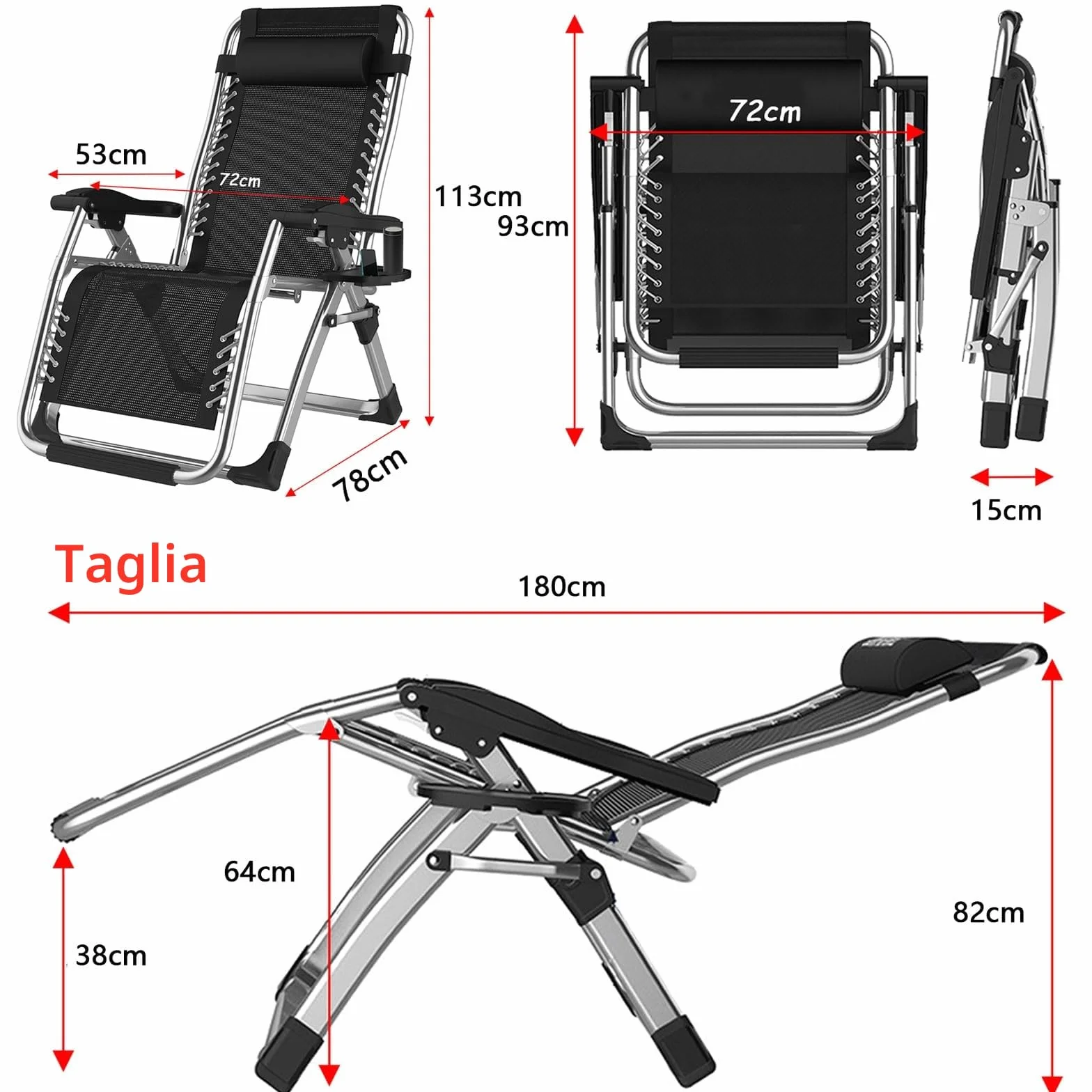 sedia sdraio da esterno pieghevole sedie da giardino pieghevoli da balcone campeggio spiaggia imbottita da casa lettino prendisole portatile per esterno Allargamento Capacità di carico 200 kg