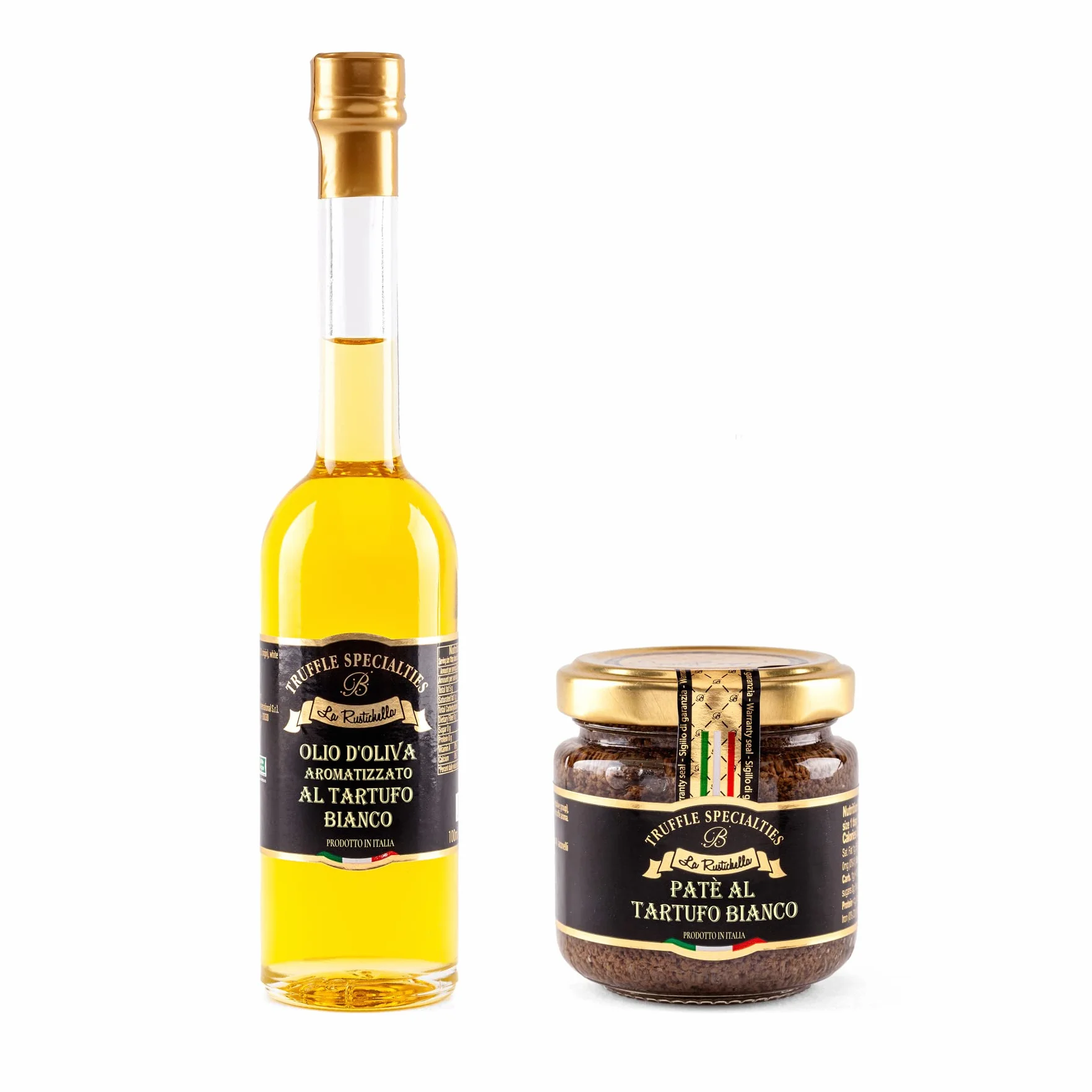 La Rustichella - Set Patè al Tartufo Bianco 90g & Olio al Tartufo Bianco 100ml , Vegan , Gluten Free , Cholesterol Free - Prelibatezze Italiane