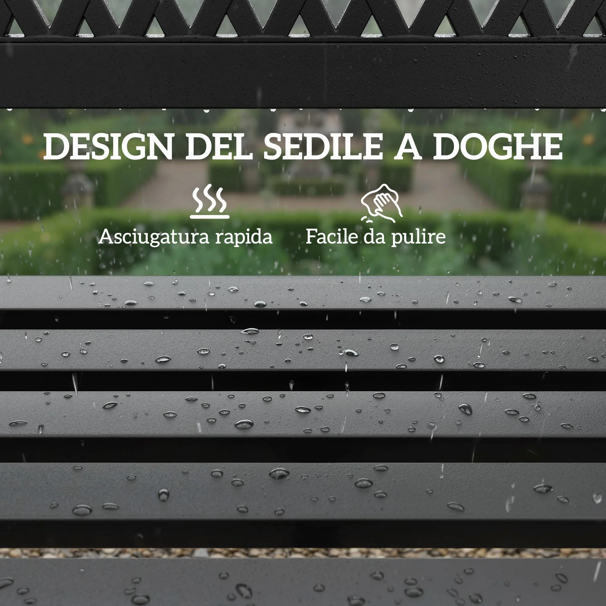 Outsunny Panchina da Giardino per Esterno 2 Posti, Panchina da Patio in Metallo con Braccioli e Seduta a Doghe, per Giardino, Parco, Balcone, Terrazzo, Capacità Fino 240 kg, Nero