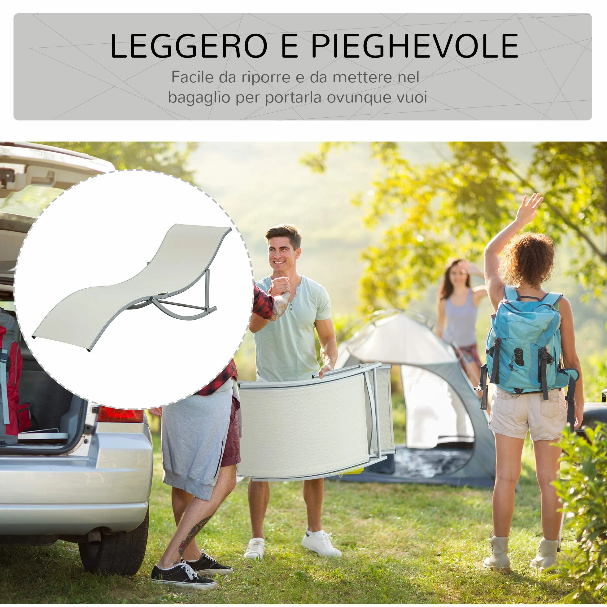 Outsunny Set di 2 Lettini Prendisole da Giardino Pieghevoli, Sdraio da Giardino in Texteline e Alluminio, per Spiaggia, Piscina, 61x165x63 cm, Beige