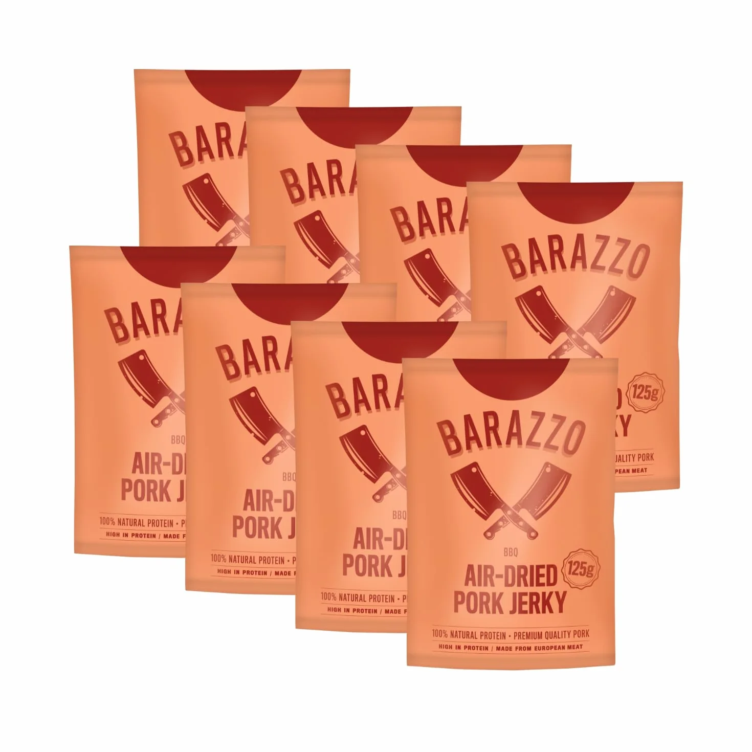 Barazzo Pork Jerky Barbecue | 1 kg (8 sacchetti da 125 g) | 100% carne essiccata regionale premium | Beef Jerky/Biltong