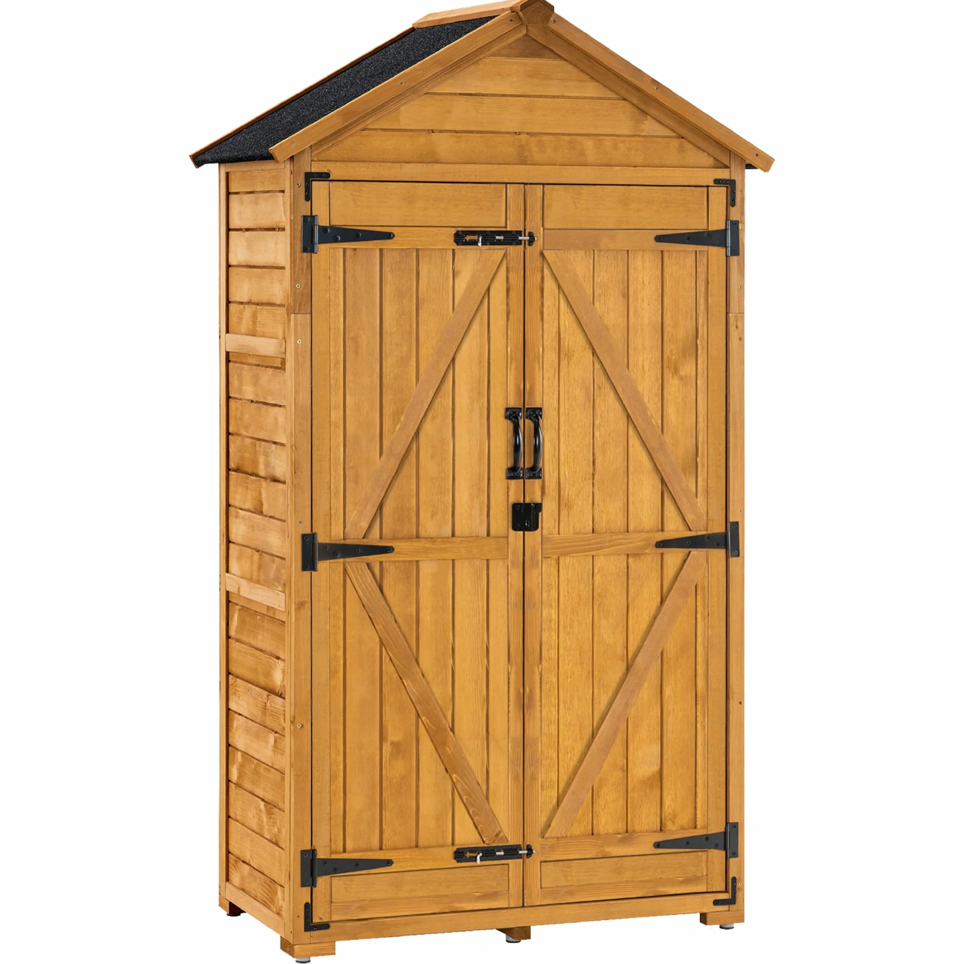M MCombo - Armadio da giardino, per gli attrezzi, con tetto a capanna in legno, impermeabile 1000D, grigio/naturale, 48 x 90 x 178 cm (naturale)
