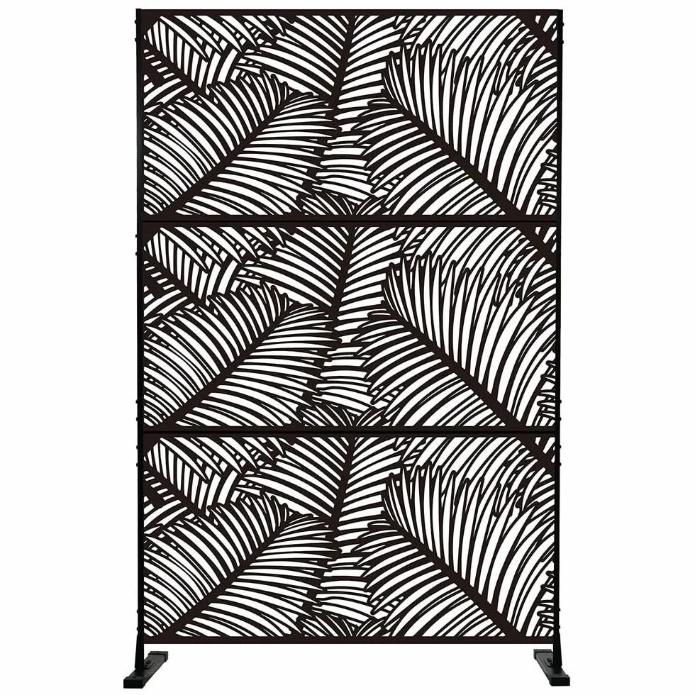 SIEDITI FUORI E DENTRO Pannello traforato decorativo in metallo, separe divisorio da esterno o interno, pannello frangivista giardino, separé paravento in acciaio versatile (Motivo Palma, Nero)