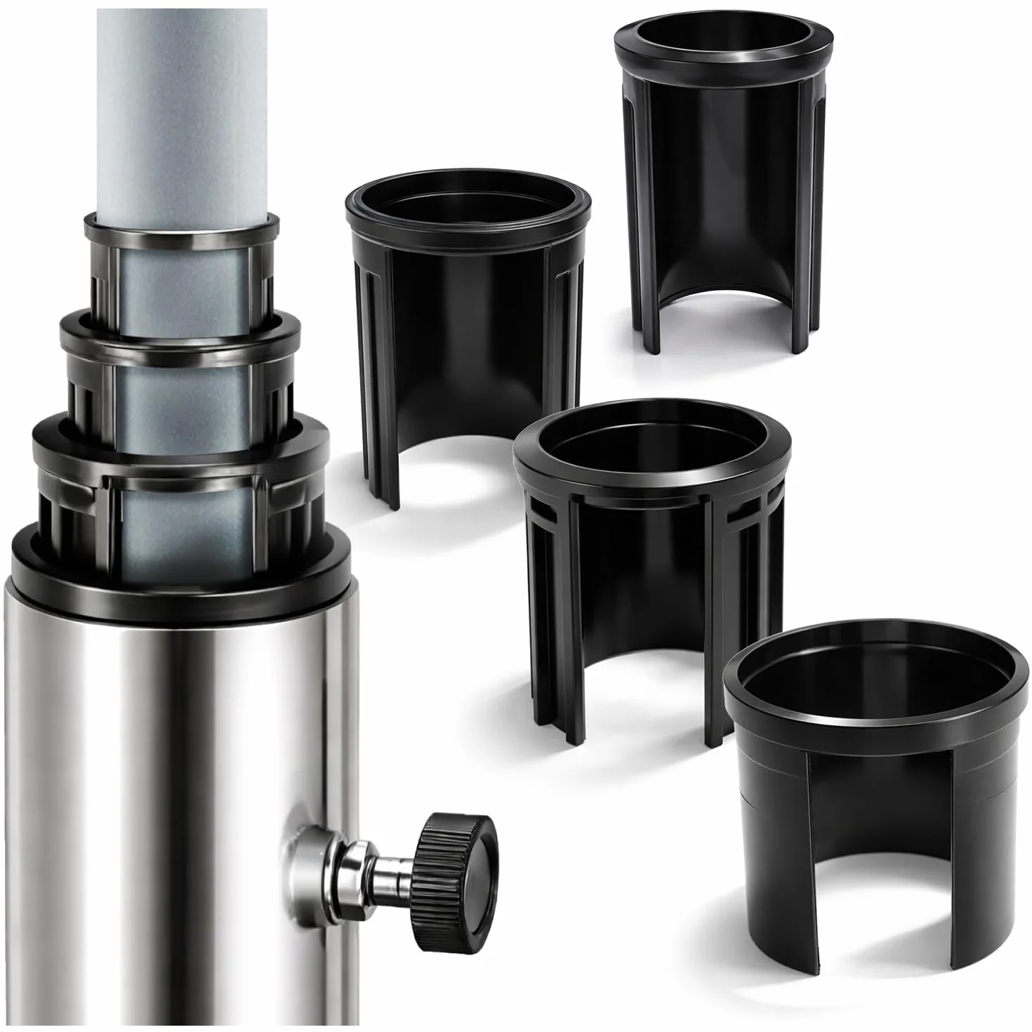 com-four® 4X Anelli riduttori per Base ombrellone, adattatori 25, 32, 38, 48 mm per Supporto ombrellone, boccole riduzione per Asta ombrellone (Nero - 4 Pezzi)