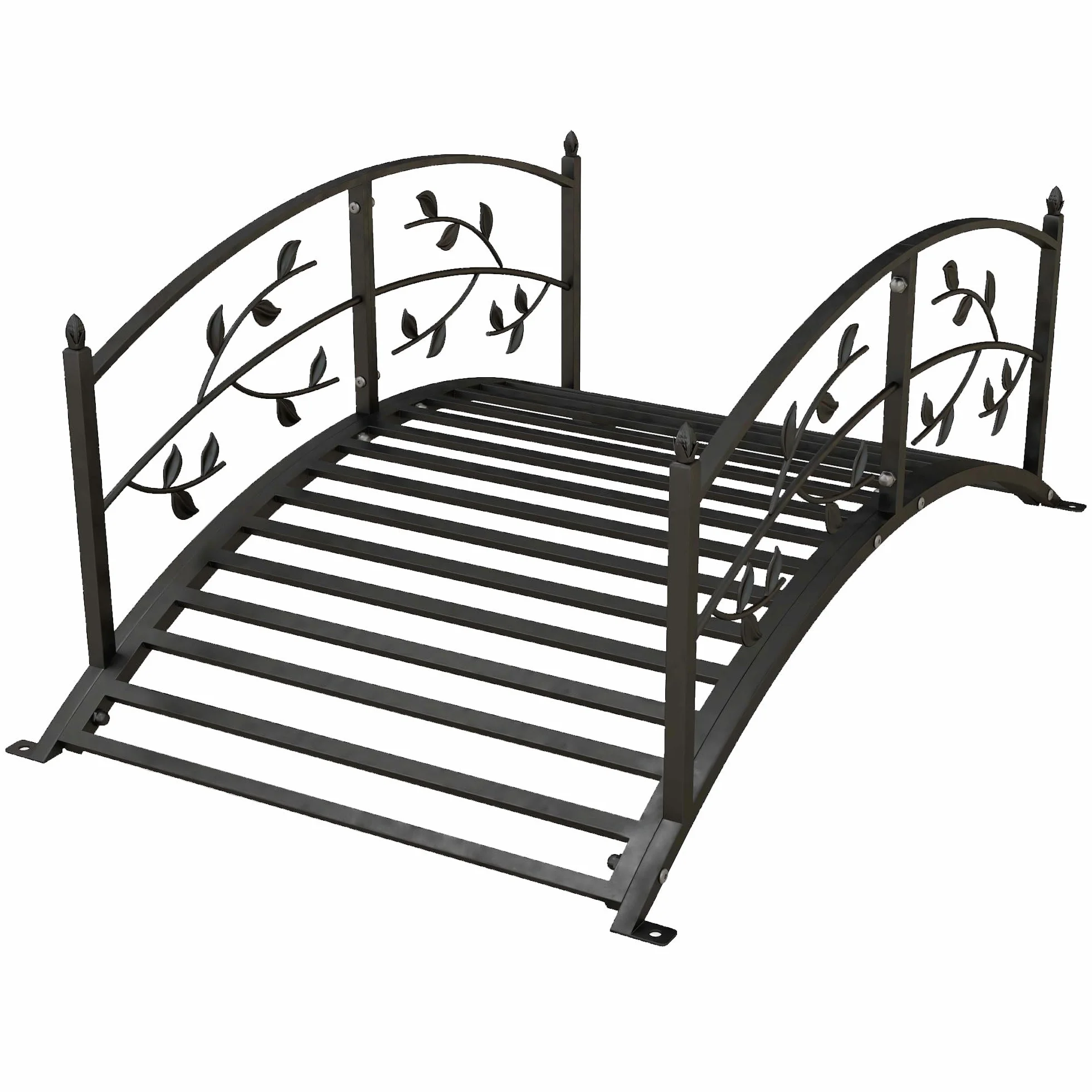 Outsunny Ponte del Giardino - Ponte di Bacino - decorazione del Giardino dim. 119 x 67 x 47 cm con balaustra, motivo vite in acciaio nero