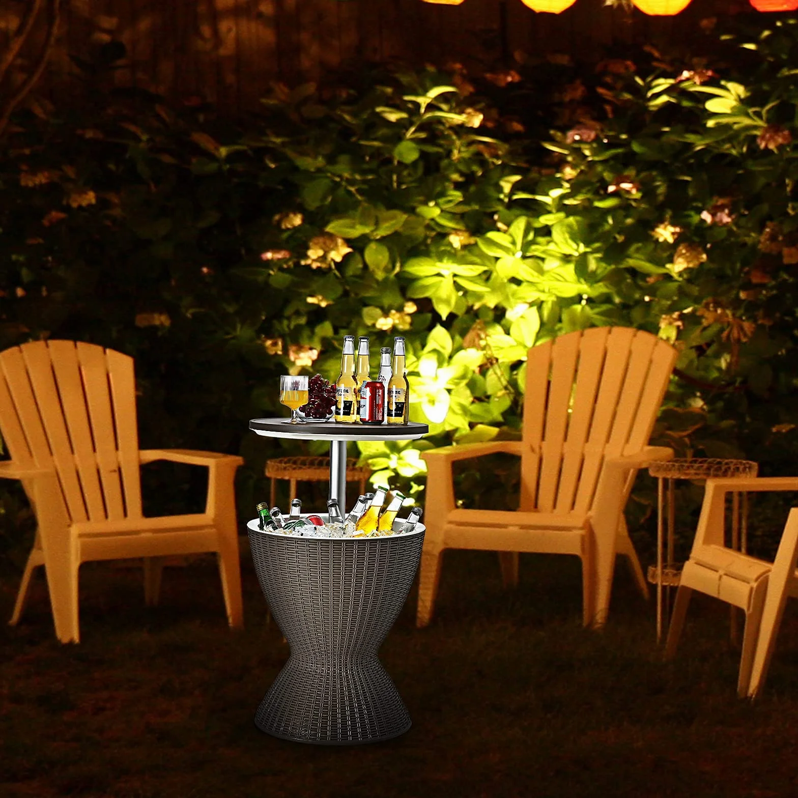 GIANTEX Tavolino da Giardino Allungabile in Polyrattan 30 L, Portaghiaccio per Birra/Cocktail, Tavolino da Bar per Festa Estativa (Marrone)
