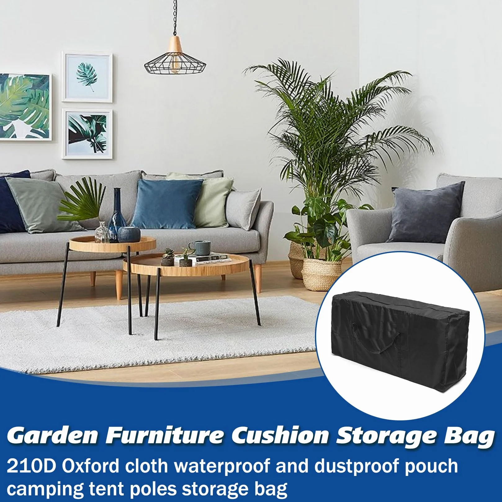Borsa per cuscini da giardino, 173 x 76 x 51 cm, 210D, impermeabile, con maniglia per albero di Natale