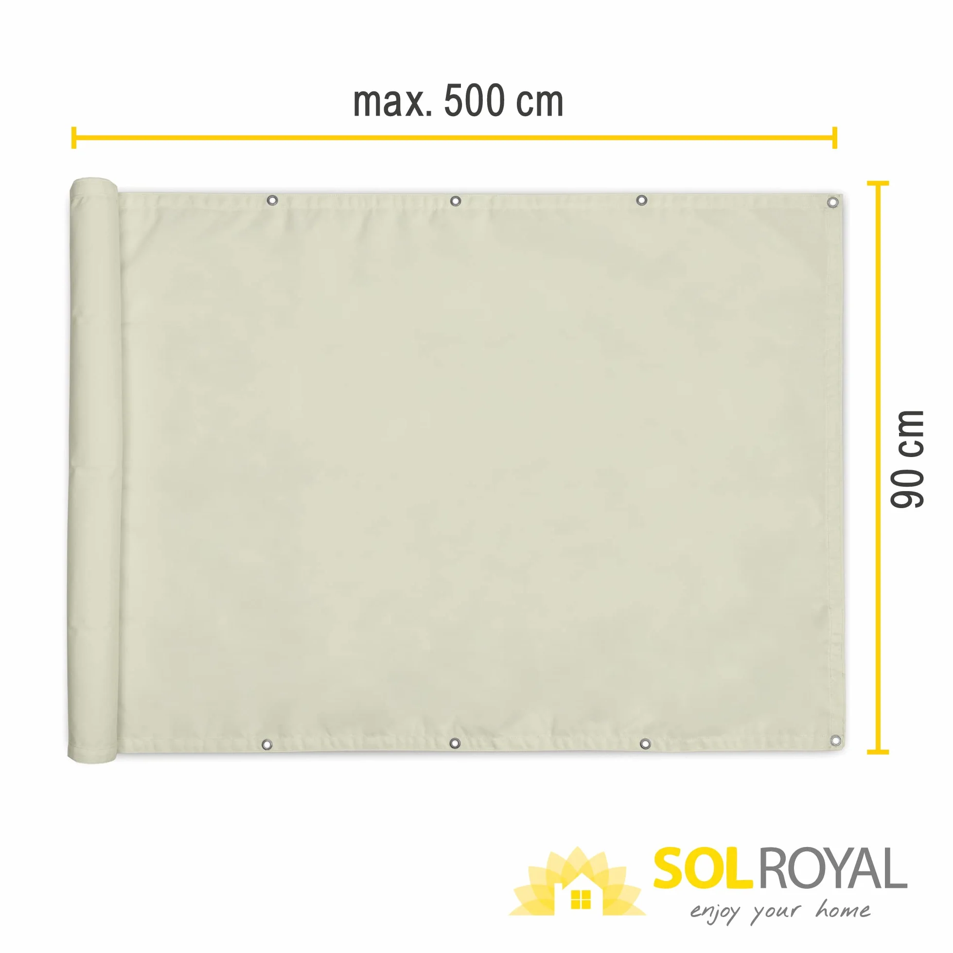 Sol Royal Frangivista e Telo Frangivento per Balconi 90x500 cm in 160g/m PES – Frangivista Balcone Impermeabile & Protezione UV – Schermi Privacy con Occhielli Crema – SolVision PB2