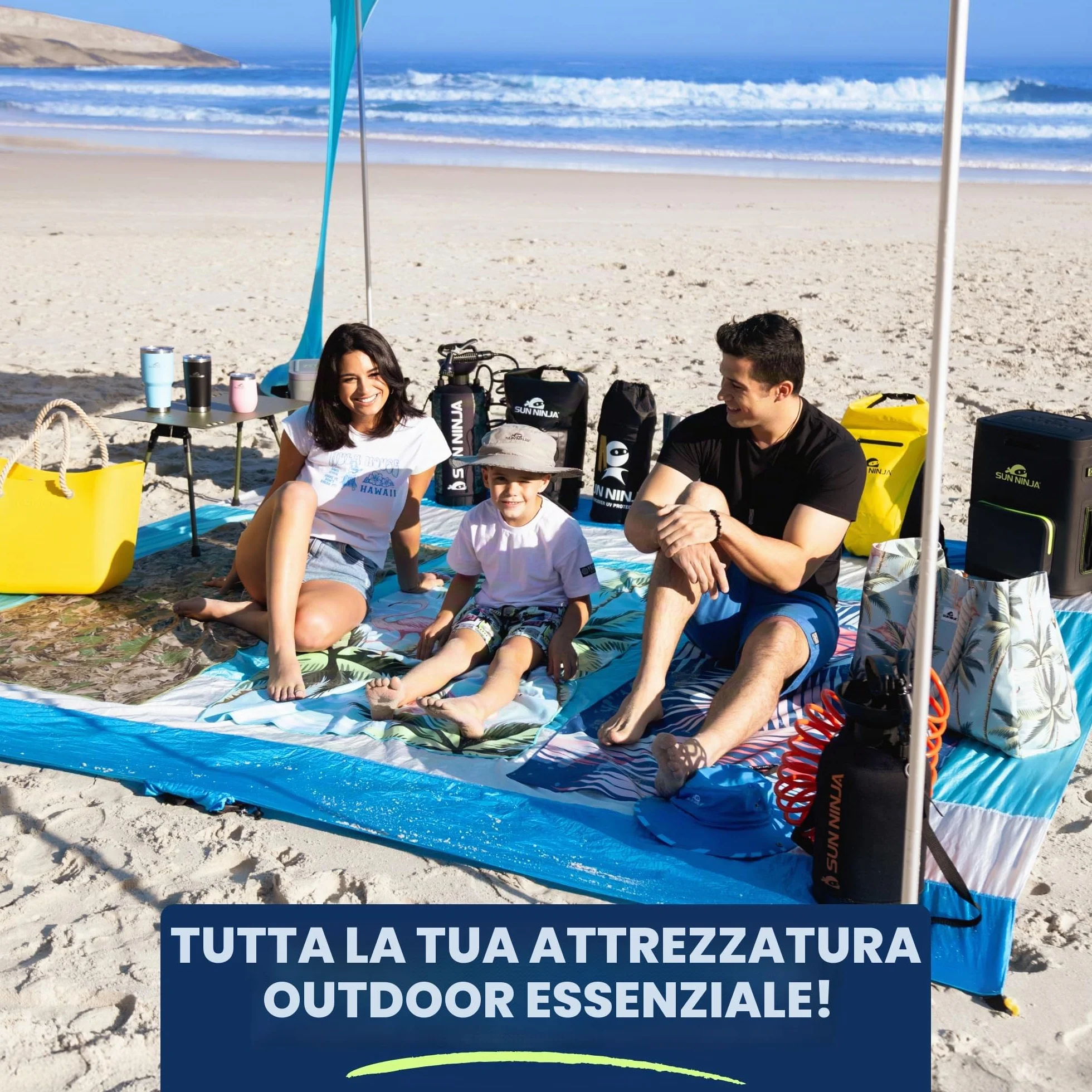 SUN NINJA Tenda da Spiaggia Portatile - Tenda da Sole per Mare - Parasole Pop Up Grande per Campeggio e Picnic - Protezione UV UPF 50+ - Borsa e Accessori Inclusi