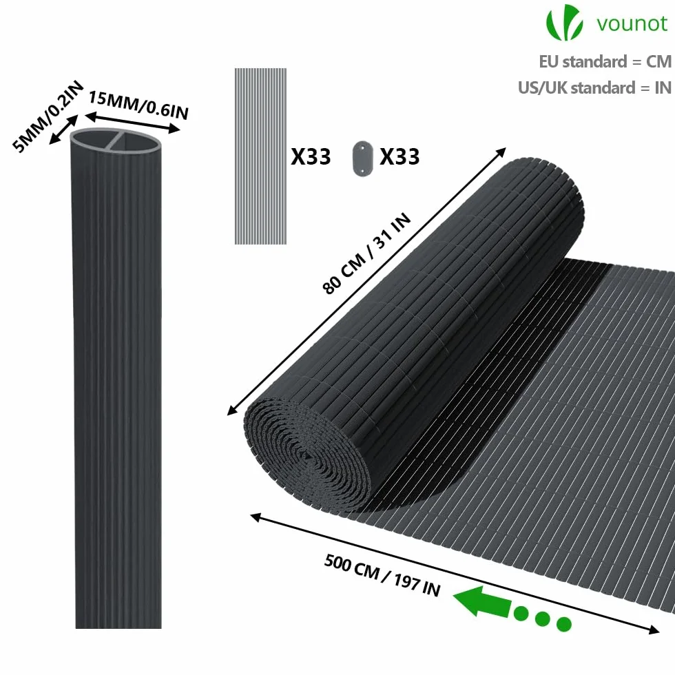 VOUNOT® Canniccio PVC Frangivista Recinzione 80 x 500 cm, Arella Doppia Schermo Privacy Paravista, Resistente ai Raggi UV Resistente alle Intemperie, Protettivo per Giardino, Balcone, Terrazza, Grigio