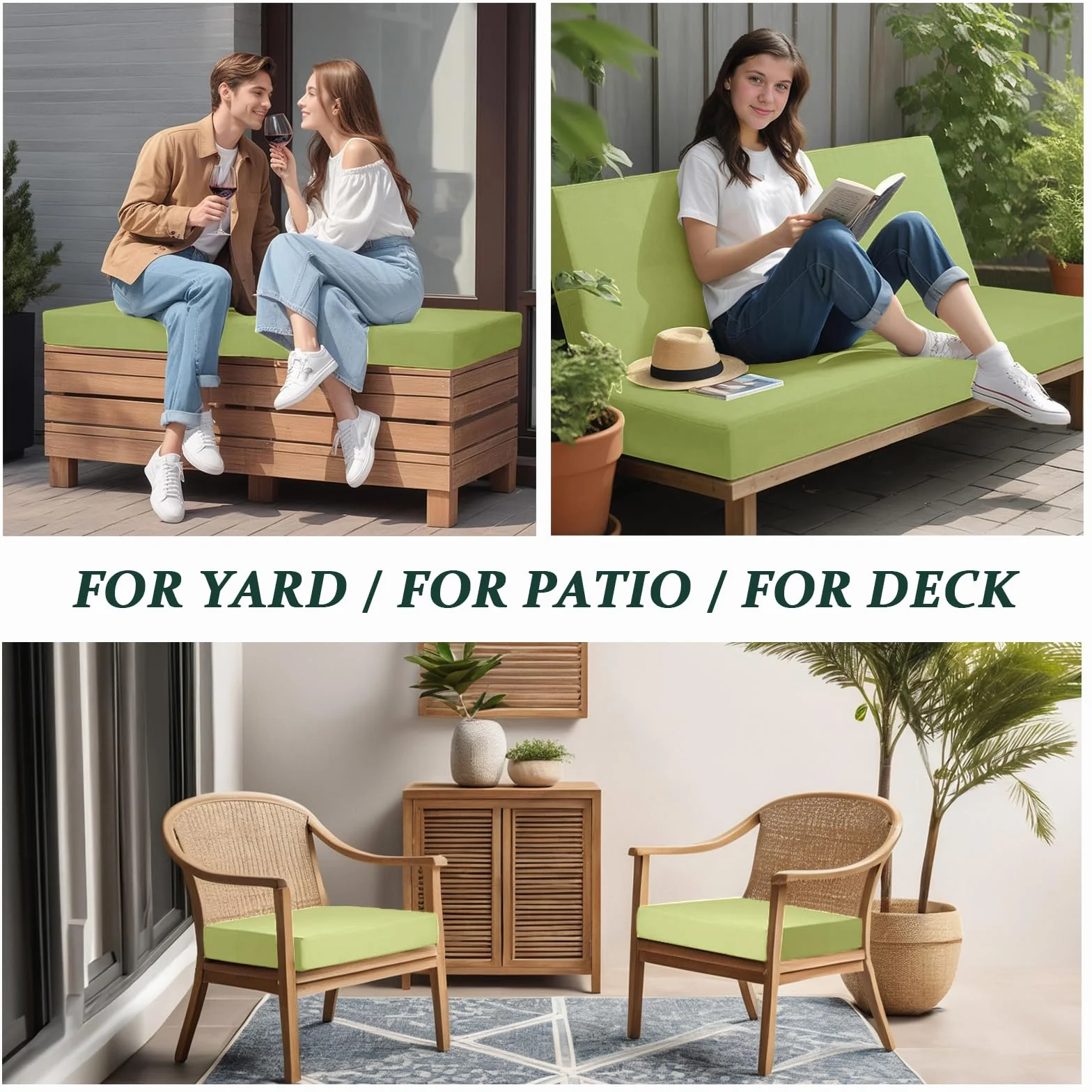 SYLC 100% Impermeabile Federe Per Cuscino Divano Patio Con Cerniera, Copricuscini Per Giardino Rattan Per Esterni Coperture Cuscino Personalizzazione (55×55×10 cm,Apple green)
