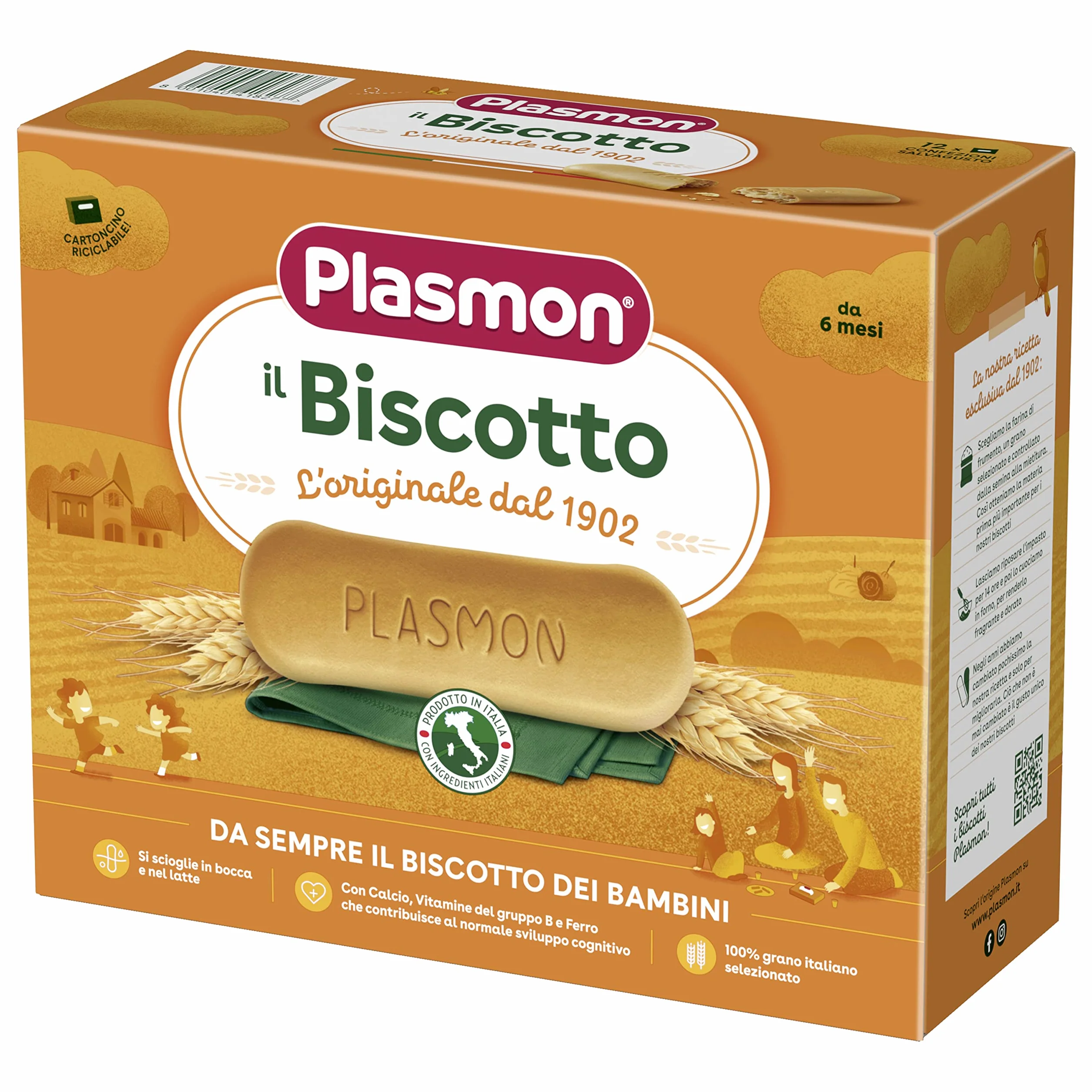 Plasmon il Biscotto,100% grano italiano selezionato, si scioglie in bocca e nel latte, Confezione da 6 x 720g