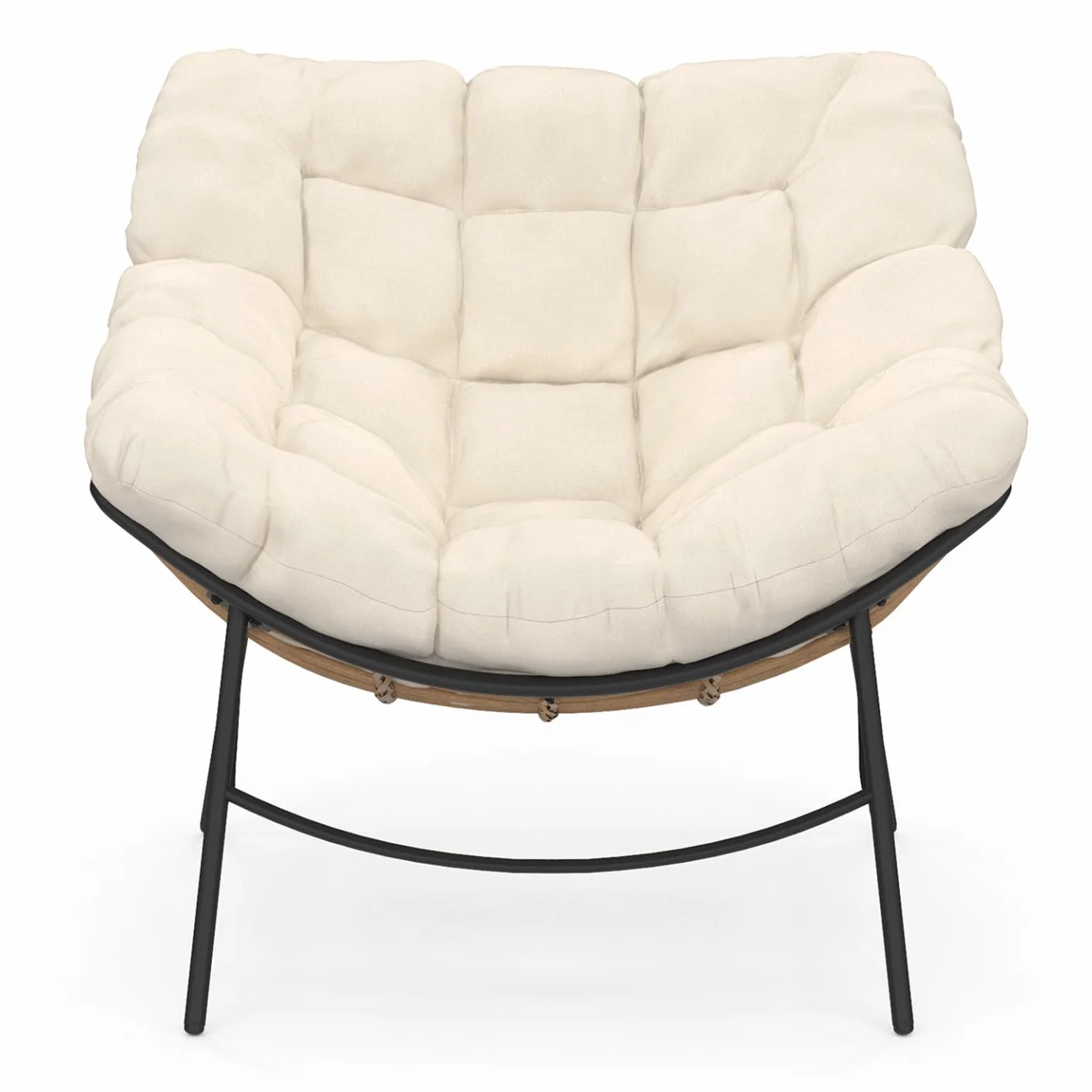 IDMarket - LOA, sdraio da giardino in rattan con cuscino ecrù