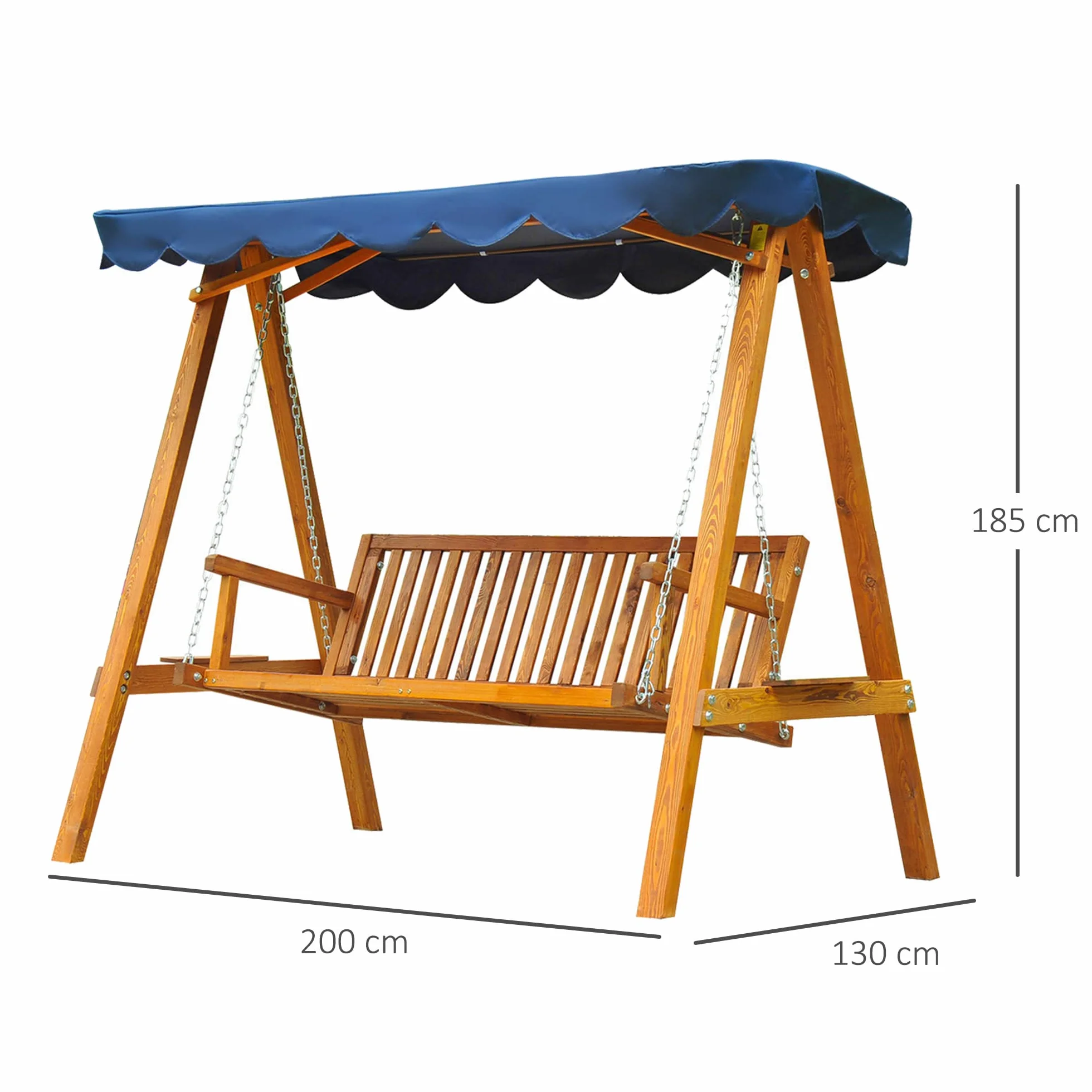 Dondolo da Giardino 3 Posti in Legno con Baldacchino colore Blu Swing