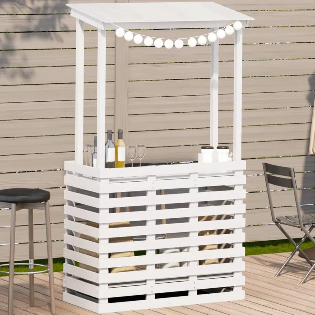 vidaXL Tavolo Bar da Esterno con Tetto Bianco 112,5x57x195,5 cm Legno