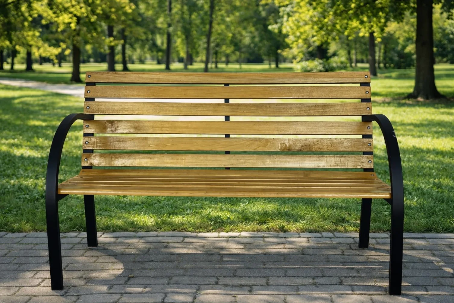 AVANTI TRENDSTORE - Walla - Panca da giardino con schienale e braccioli in legno/metallo LAP 120x83x58 cm