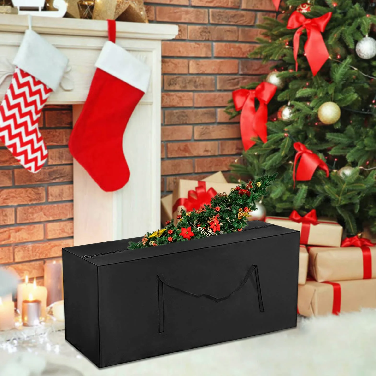 Borsa Albero di Natale,Sacco per Albero di Natale con Maniglia Tessuto Oxford Resistente,Impermeabile, Anti UV,Borsa per Cuscini da Giardino (130 x 32 x 55 cm -1PCS)