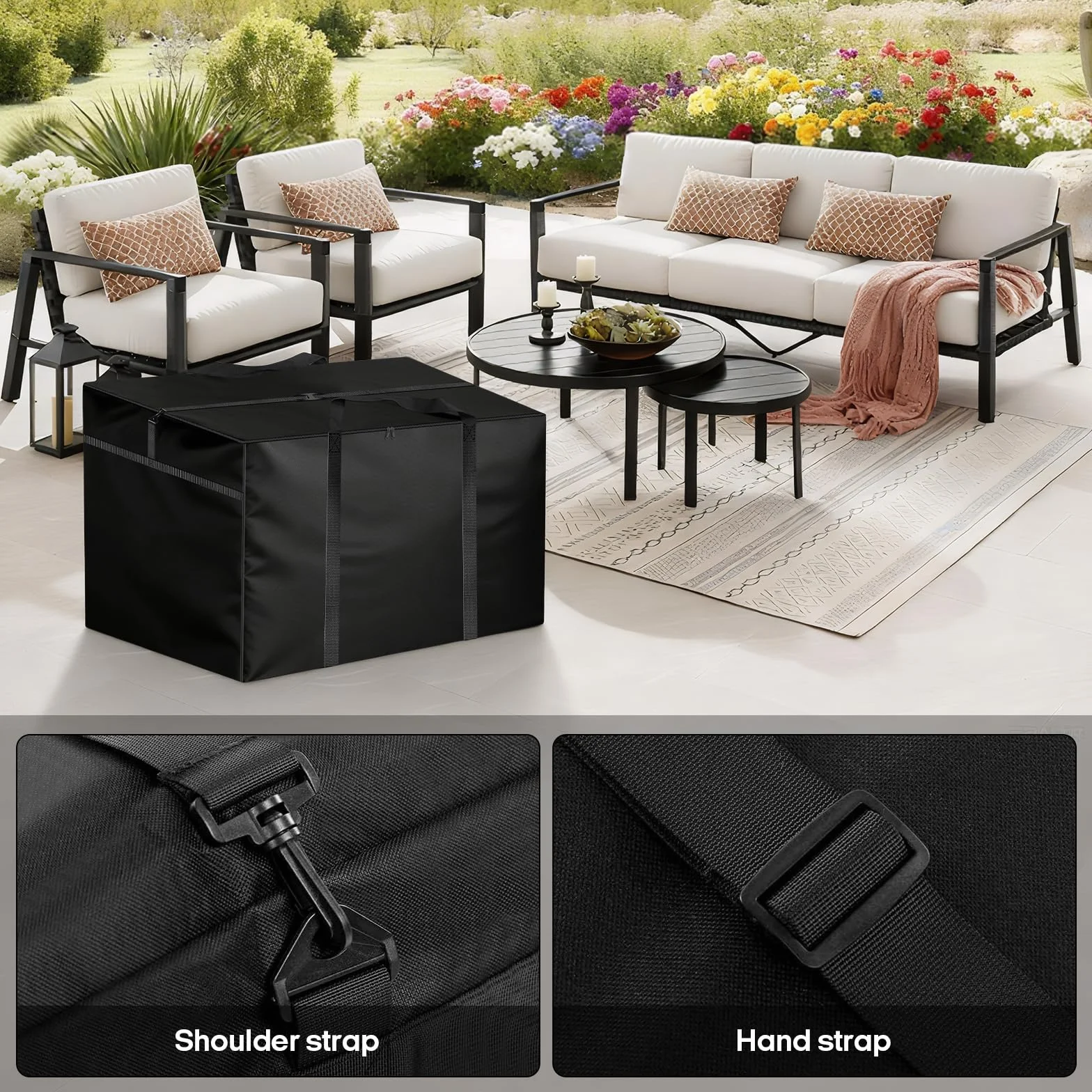 Borsa portaoggetti da giardino, 600D, 80 x 80 x 60 cm, impermeabile, con chiusura lampo, custodia protettiva per cuscino da giardino, per albero di Natale, cuscino imbottito